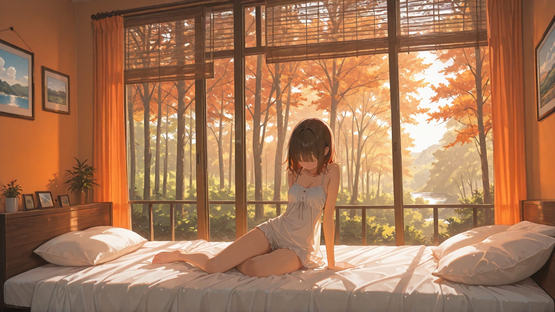 Orange Afternoon Nature Bedroom smartphone wallpaper free download, vertical 16:9 format, Orange, Afternoon, Nature, Summer 001