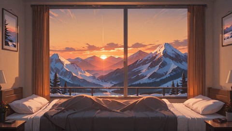 Orange Sunset Mountain Bedroom smartphone wallpaper free download, vertical 9:16 format, Orange, Sunset, Mountain, Winter 001