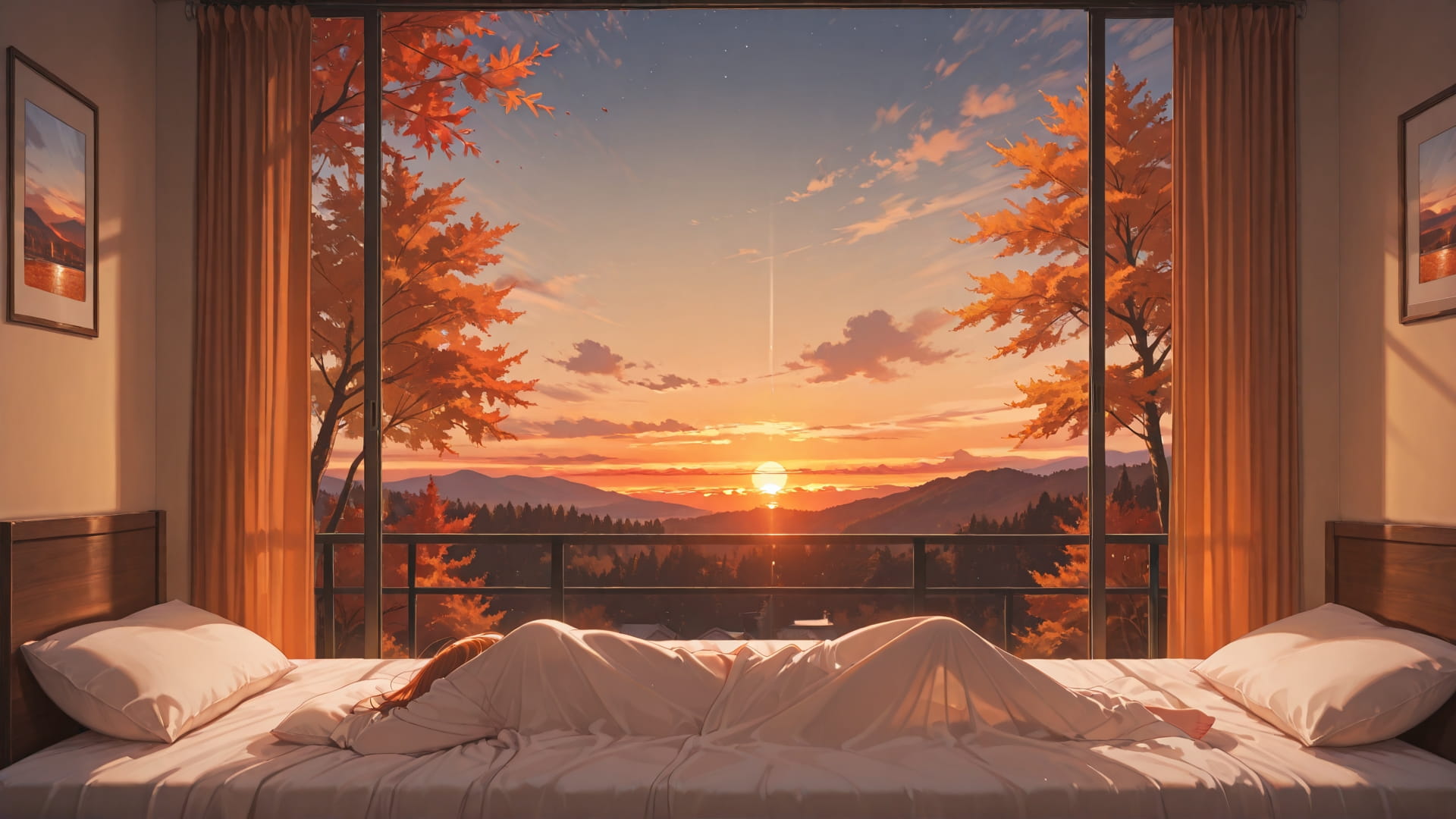 Orange Sunset Sky Bedroom smartphone wallpaper free download, vertical 16:9 format, Orange, Sunset, Sky, Autumn 001