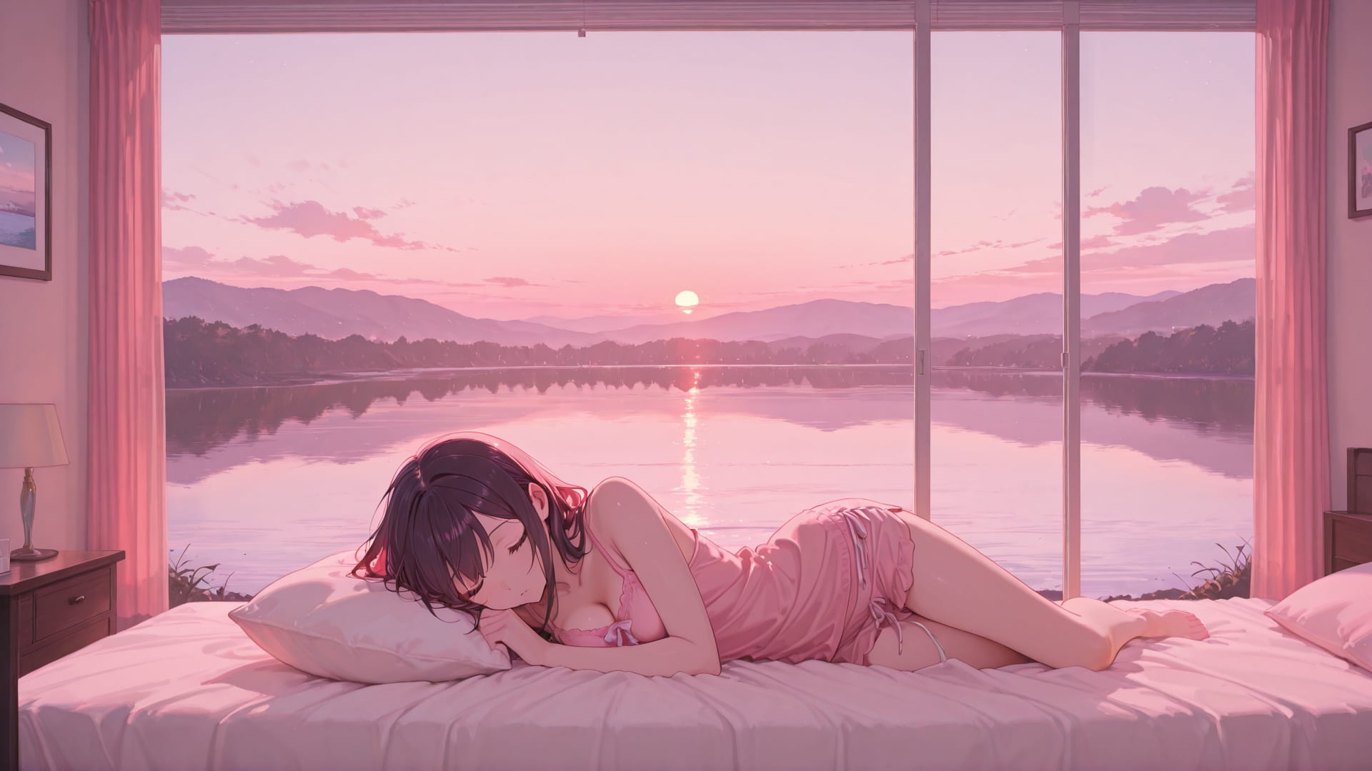 Pink Afternoon Sea Bedroom smartphone wallpaper free download, vertical 16:9 format, Pink, Afternoon, Sea, Summer 001