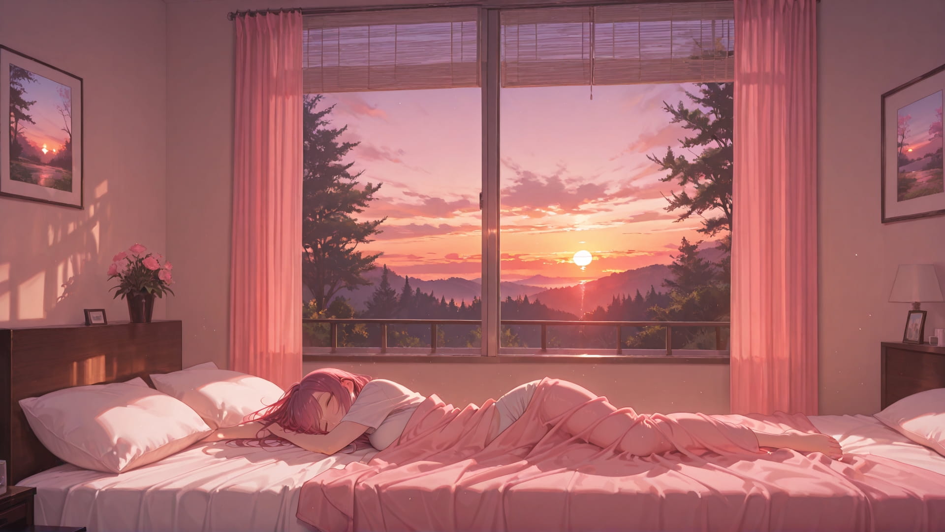 Pink Sunset Nature Bedroom smartphone wallpaper free download, vertical 16:9 format, Pink, Sunset, Nature, Spring 001