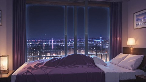 Purple Night City Bedroom smartphone wallpaper free download, vertical 9:16 format, Purple, Night, City, Winter 001