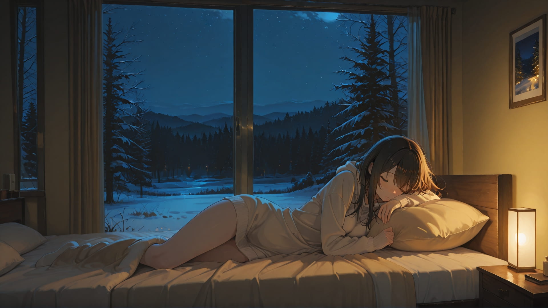 Yellow Night Nature Bedroom smartphone wallpaper free download, vertical 16:9 format, Yellow, Night, Nature, Winter 001