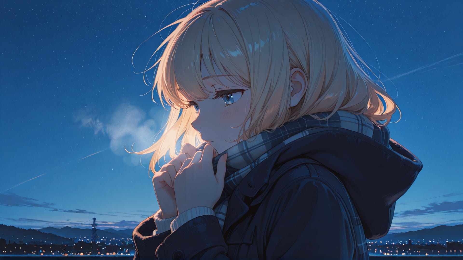 Blue Night Sky BlockParty smartphone wallpaper free download, vertical 16:9 format, Blue, Night, Sky, Winter 001