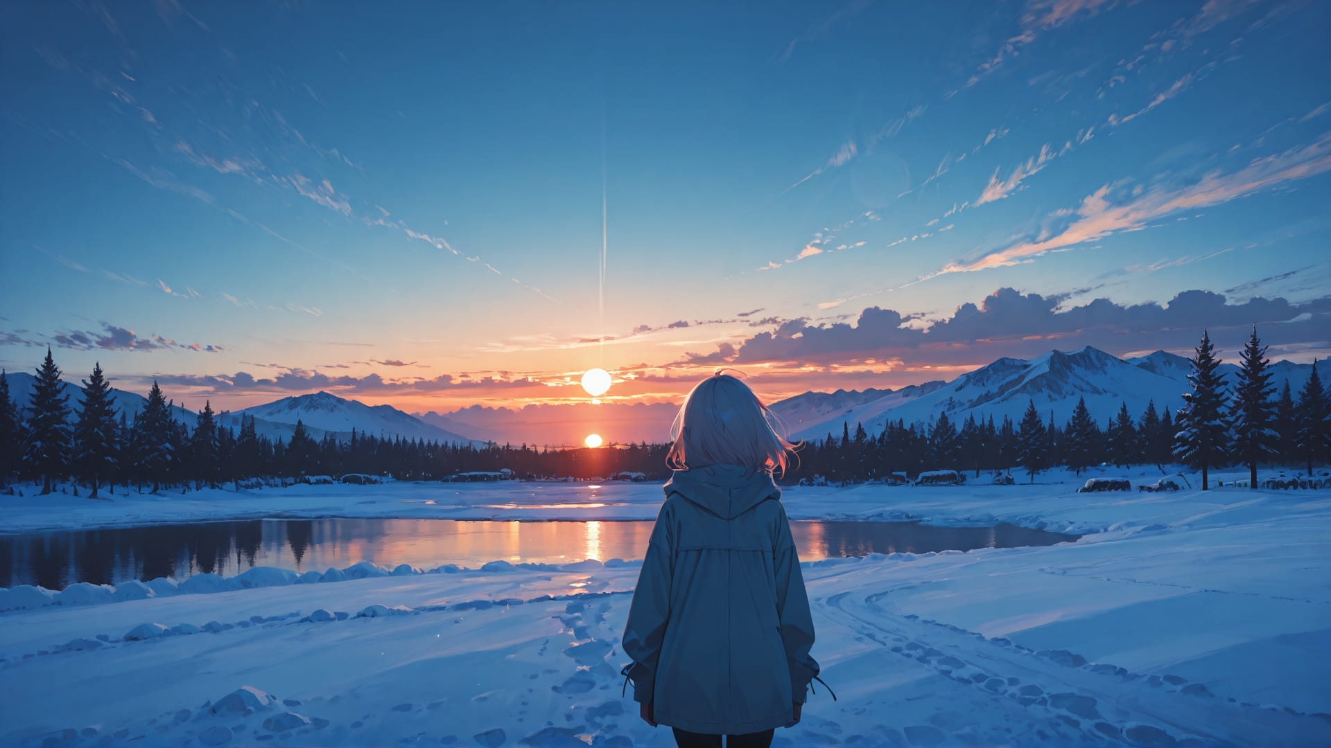 Blue Sunset Sky BlockParty smartphone wallpaper free download, vertical 16:9 format, Blue, Sunset, Sky, Winter 001