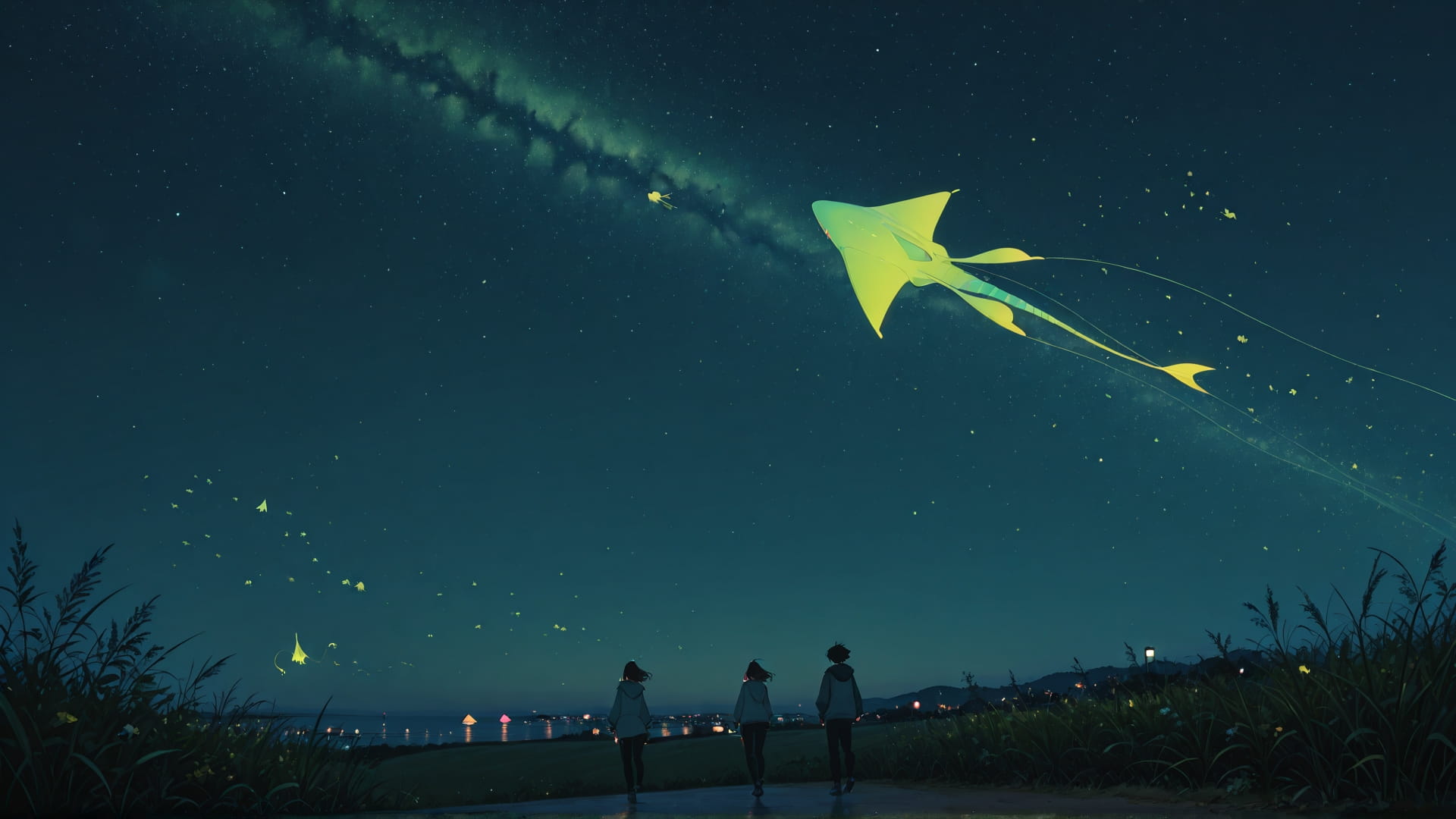 Green Night Sky BlockParty smartphone wallpaper free download, vertical 16:9 format, Green, Night, Sky, Spring