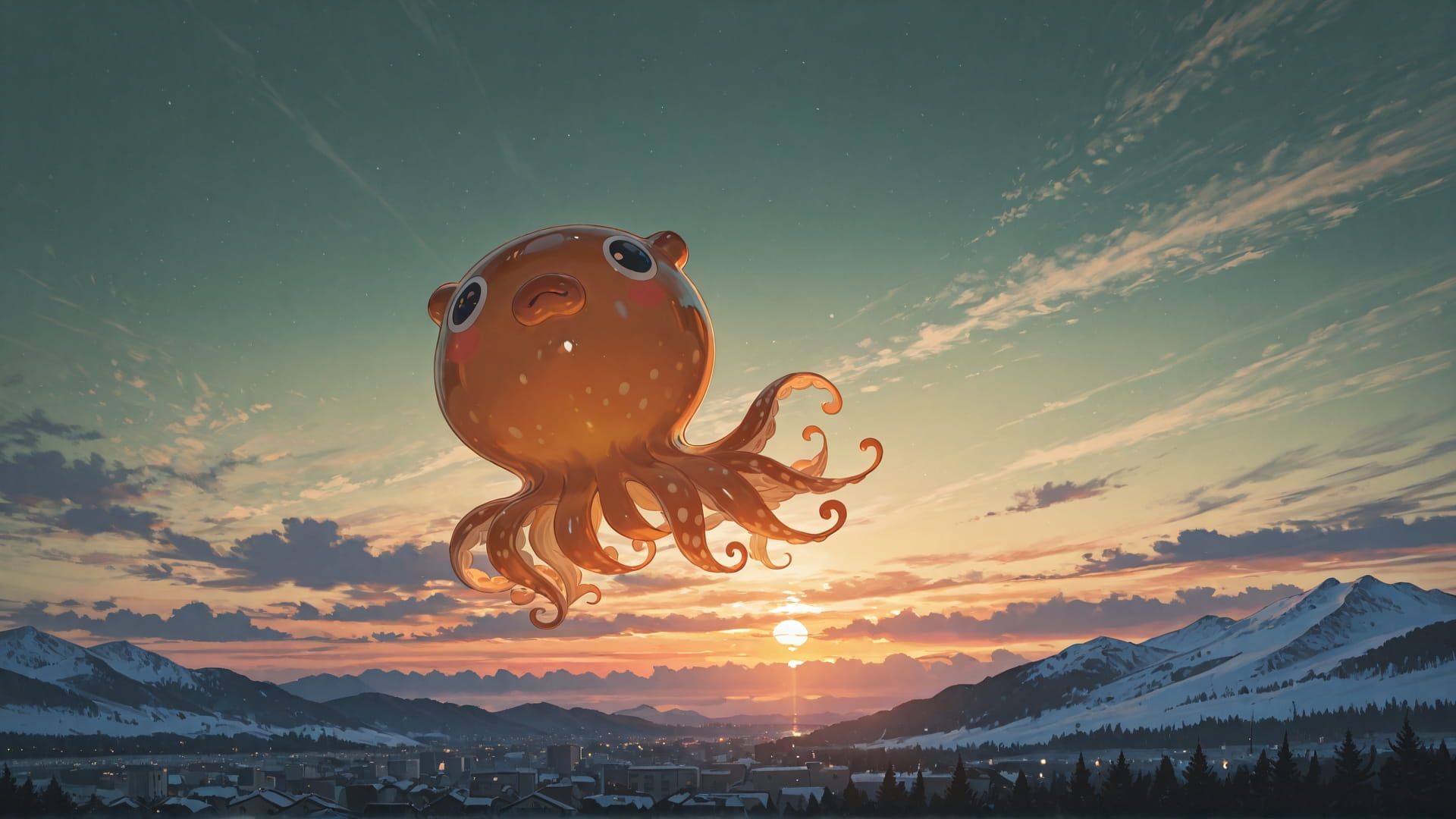 Green Sunset Sky BlockParty smartphone wallpaper free download, vertical 16:9 format, Green, Sunset, Sky, Winter