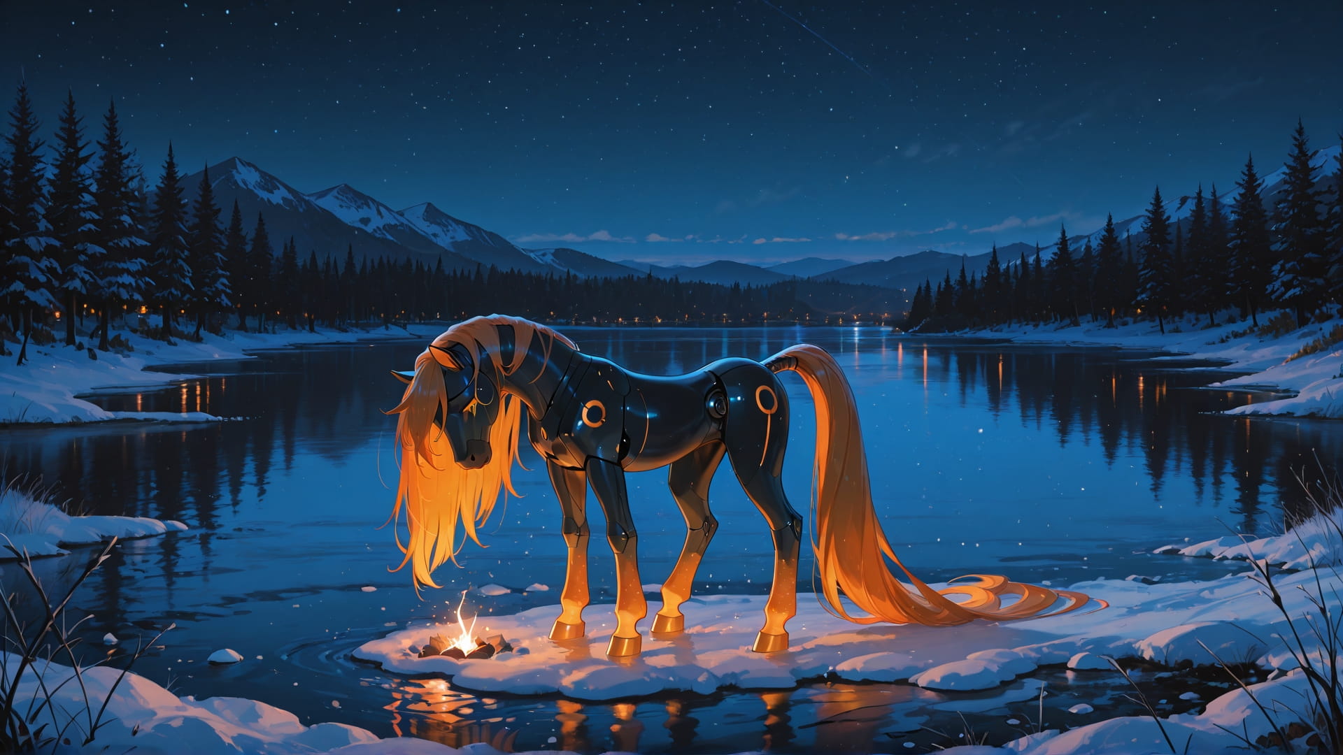 Orange Night Sea BlockParty smartphone wallpaper free download, vertical 16:9 format, Orange, Night, Sea, Winter