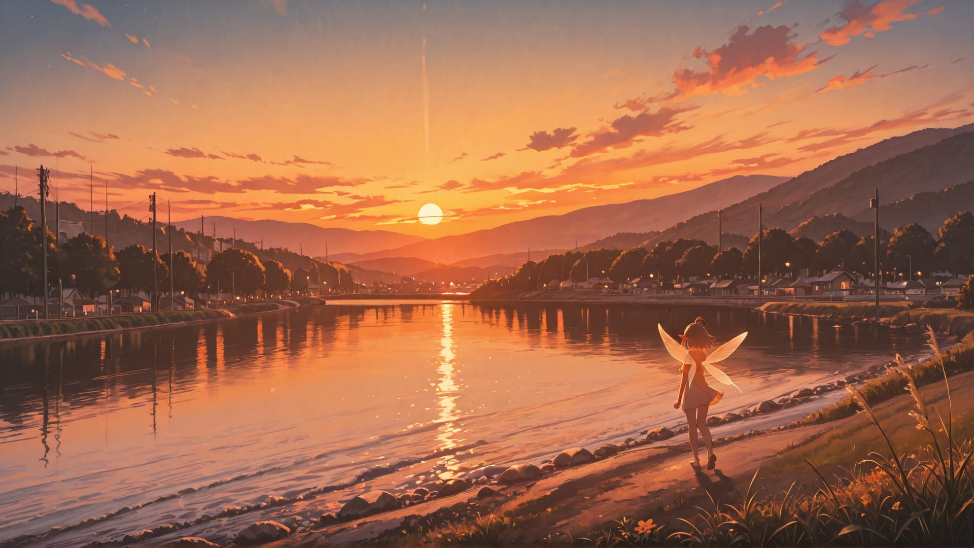 Orange Sunset Sea BlockParty smartphone wallpaper free download, vertical 16:9 format, Orange, Sunset, Sea, Summer