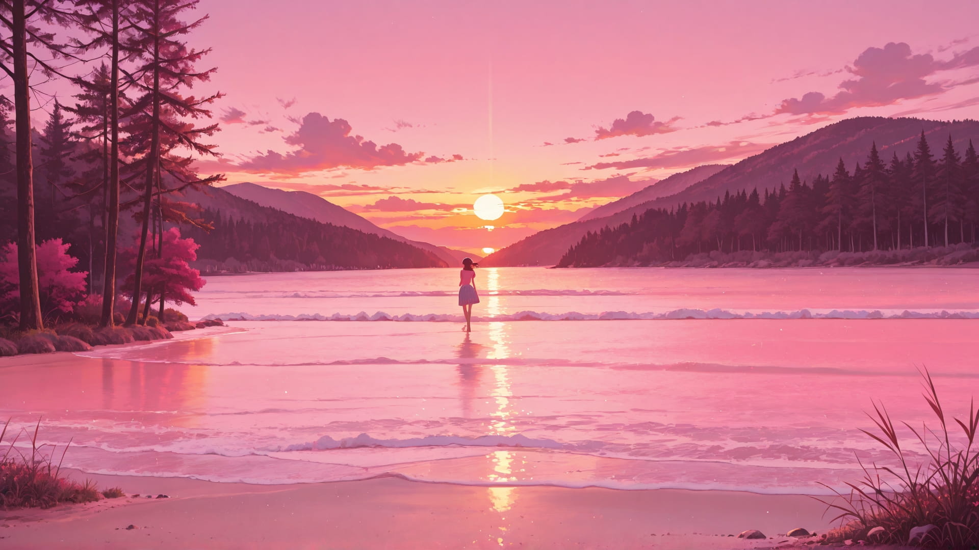 Pink Sunset Nature BlockParty smartphone wallpaper free download, vertical 16:9 format, Pink, Sunset, Nature, Summer 001