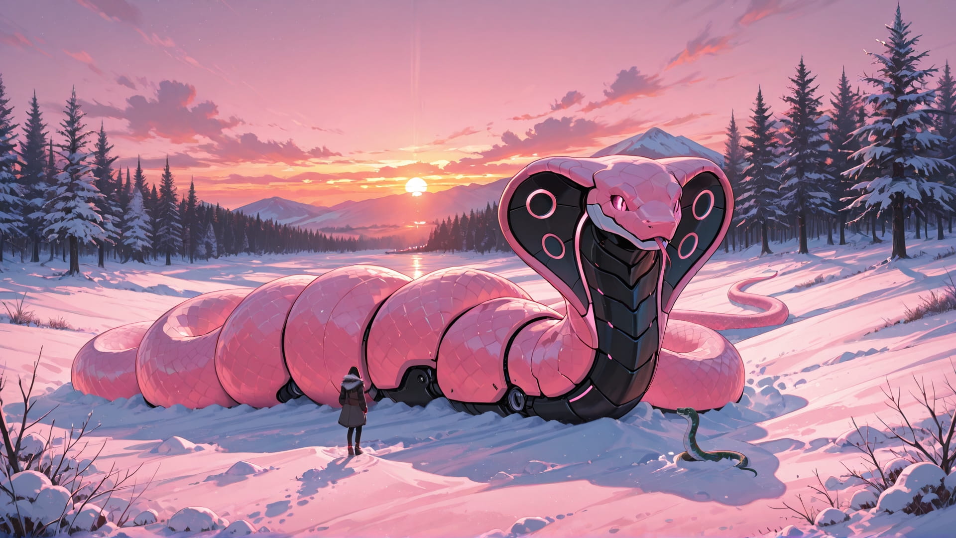 Pink Sunset Nature BlockParty smartphone wallpaper free download, vertical 16:9 format, Pink, Sunset, Nature, Winter