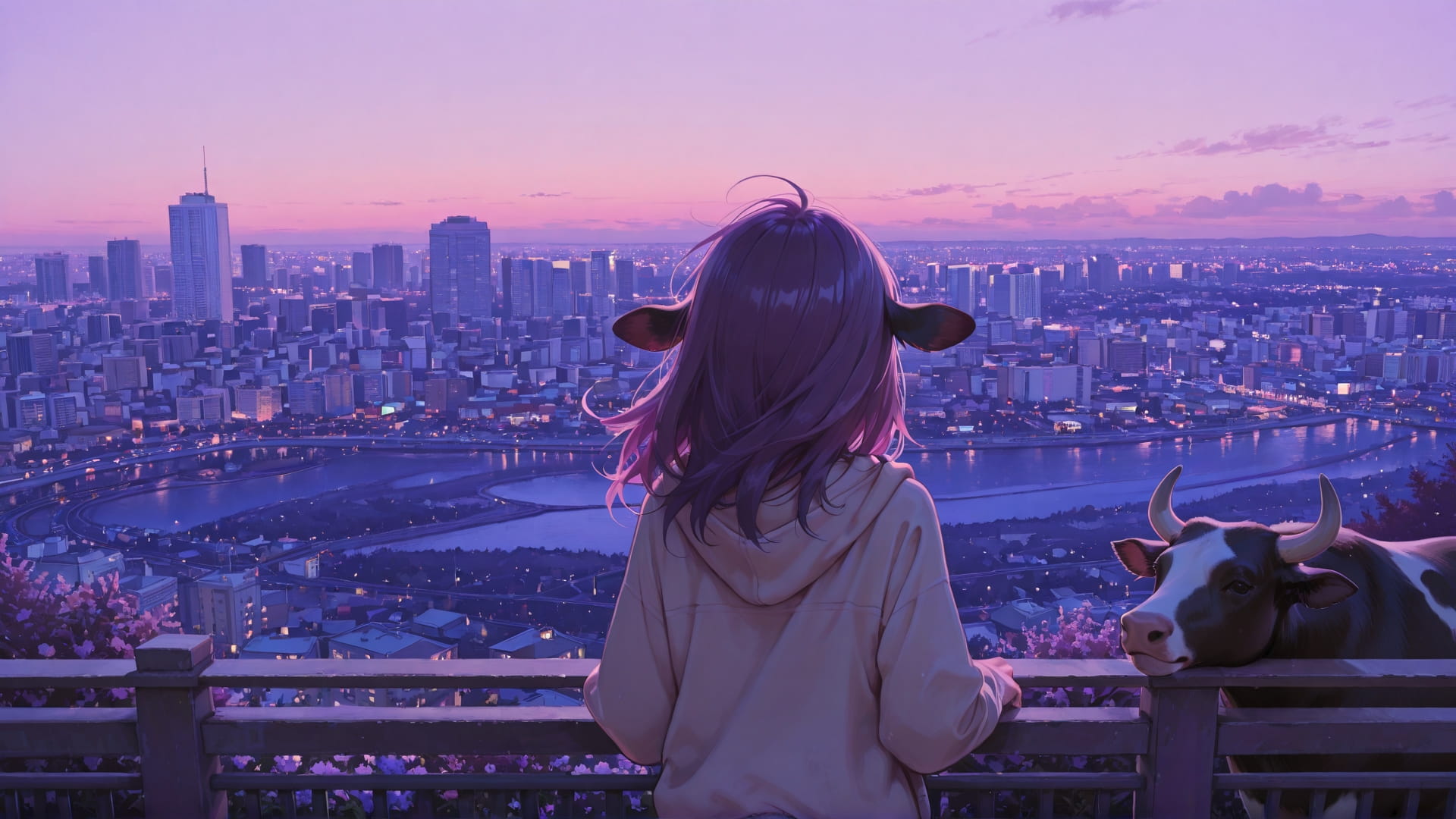 Purple Afternoon City BlockParty smartphone wallpaper free download, vertical 16:9 format, Purple, Afternoon, City, Spring