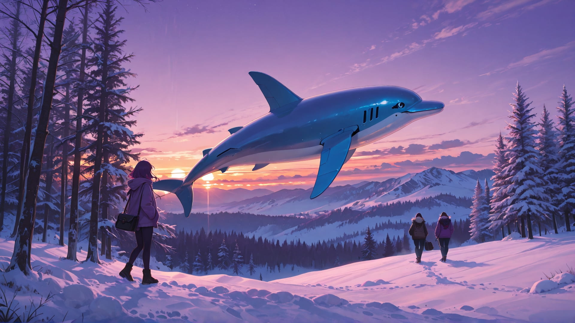 Purple Sunset Nature BlockParty smartphone wallpaper free download, vertical 16:9 format, Purple, Sunset, Nature, Winter