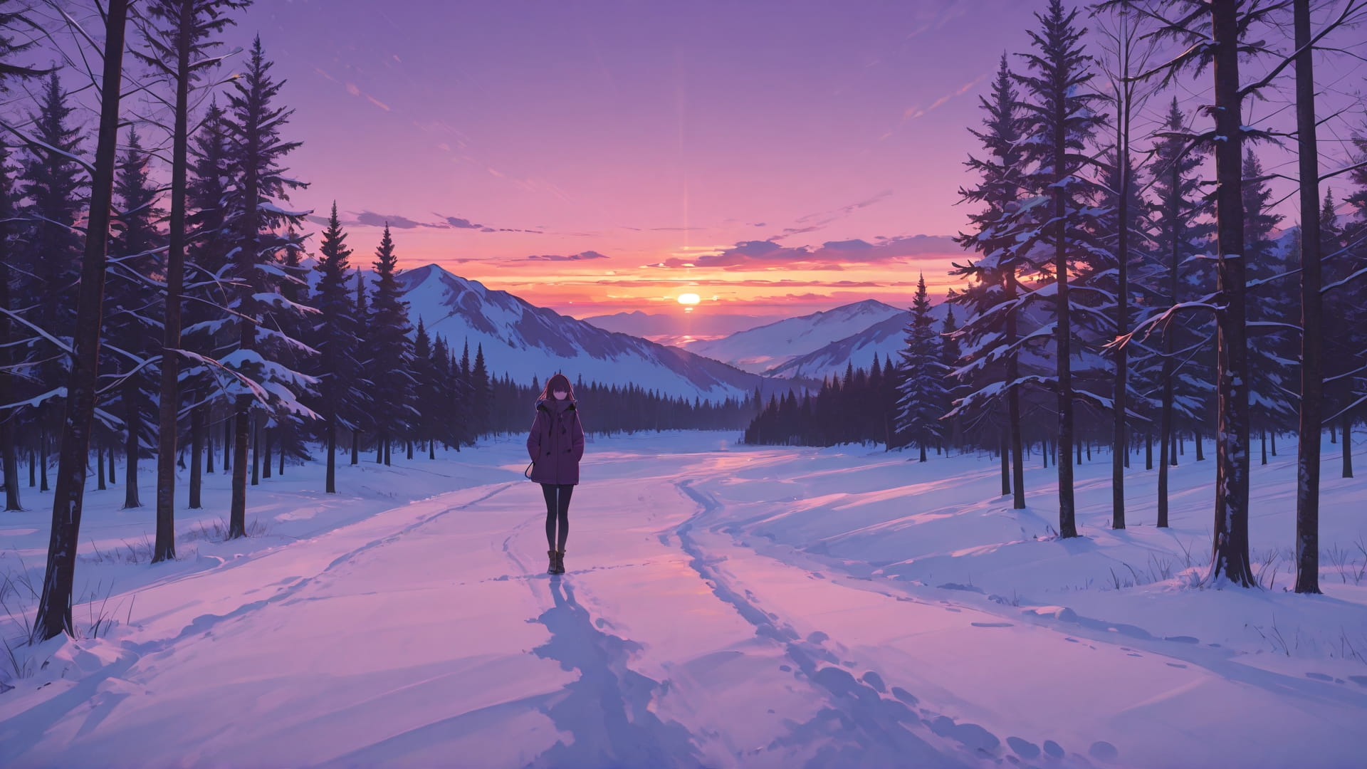 Purple Sunset Nature BlockParty smartphone wallpaper free download, vertical 16:9 format, Purple, Sunset, Nature, Winter 001