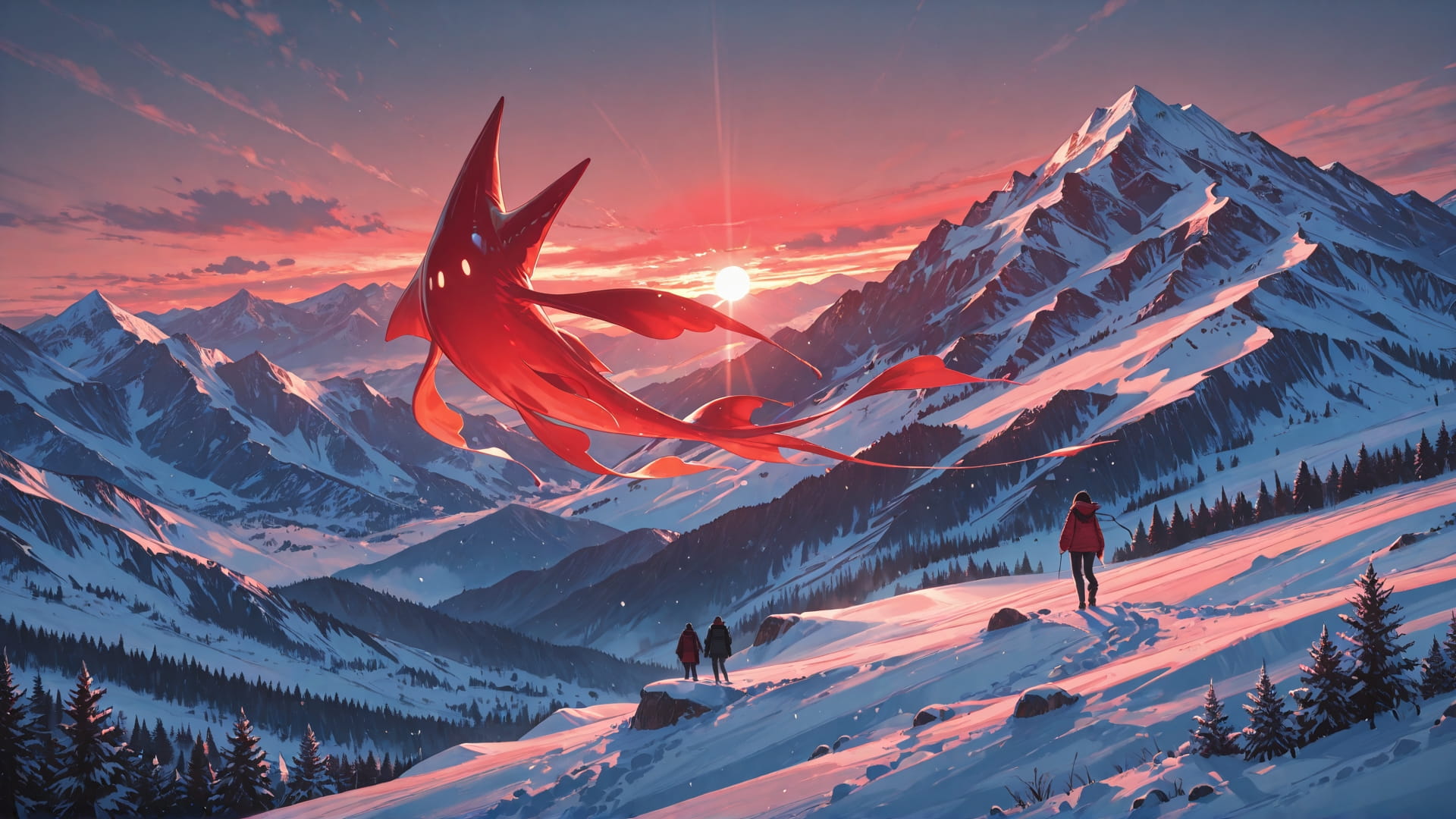 Red Afternoon Mountain BlockParty smartphone wallpaper free download, vertical 16:9 format, Red, Afternoon, Mountain, Winter