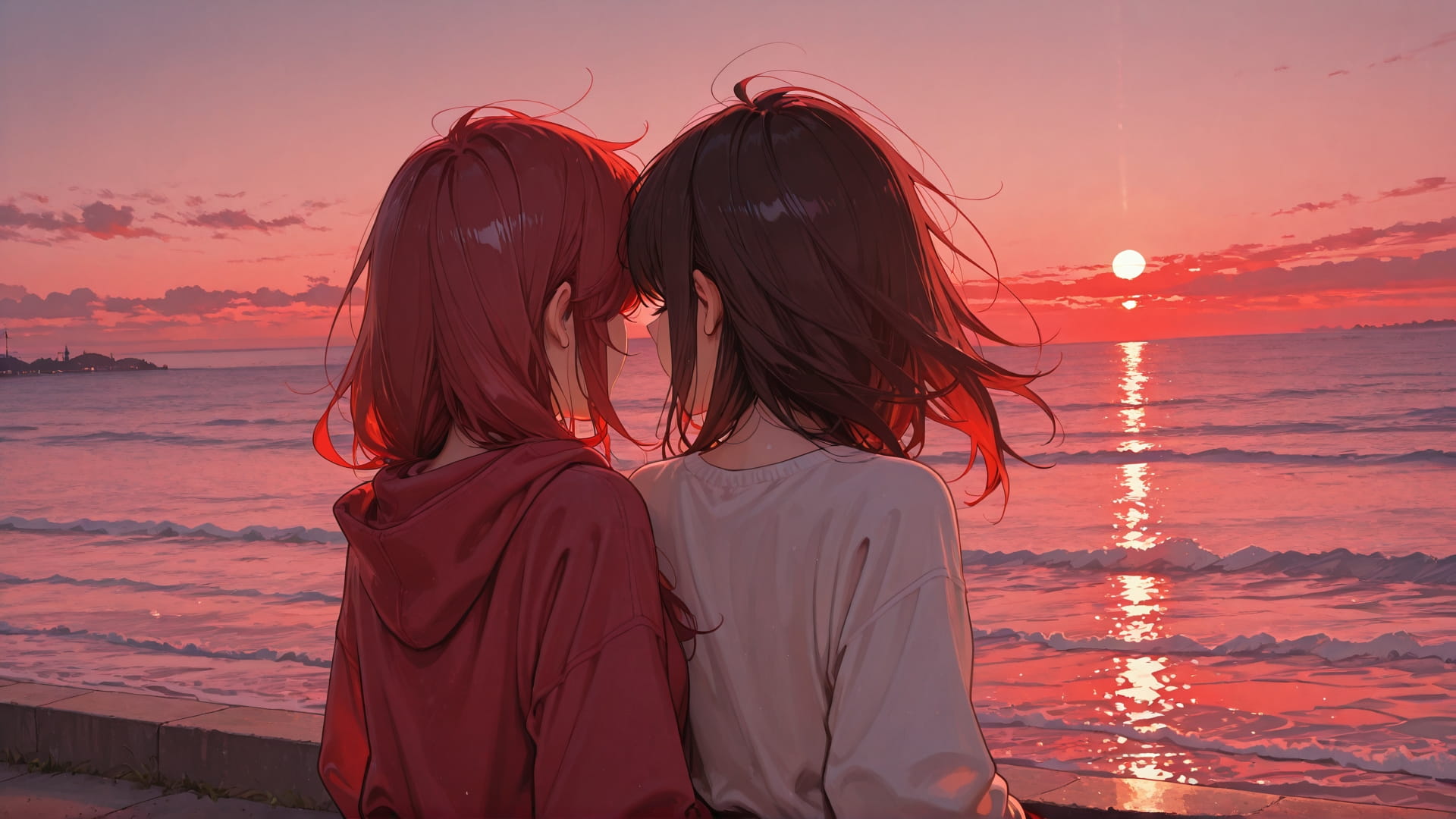 Red Afternoon Sea BlockParty smartphone wallpaper free download, vertical 16:9 format, Red, Afternoon, Sea, Spring 001