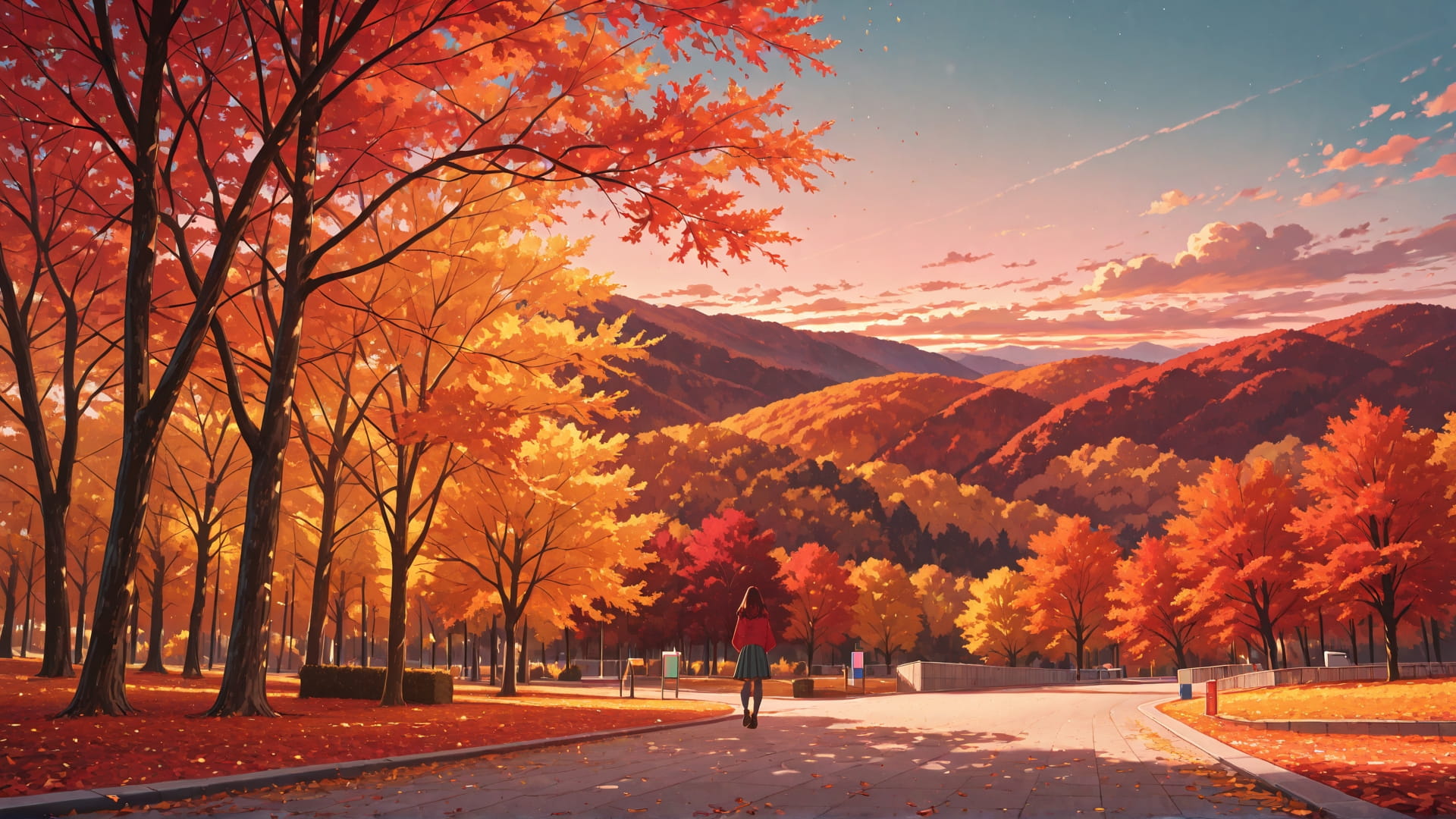 Red Afternoon Sky BlockParty smartphone wallpaper free download, vertical 16:9 format, Red, Afternoon, Sky, Autumn 001