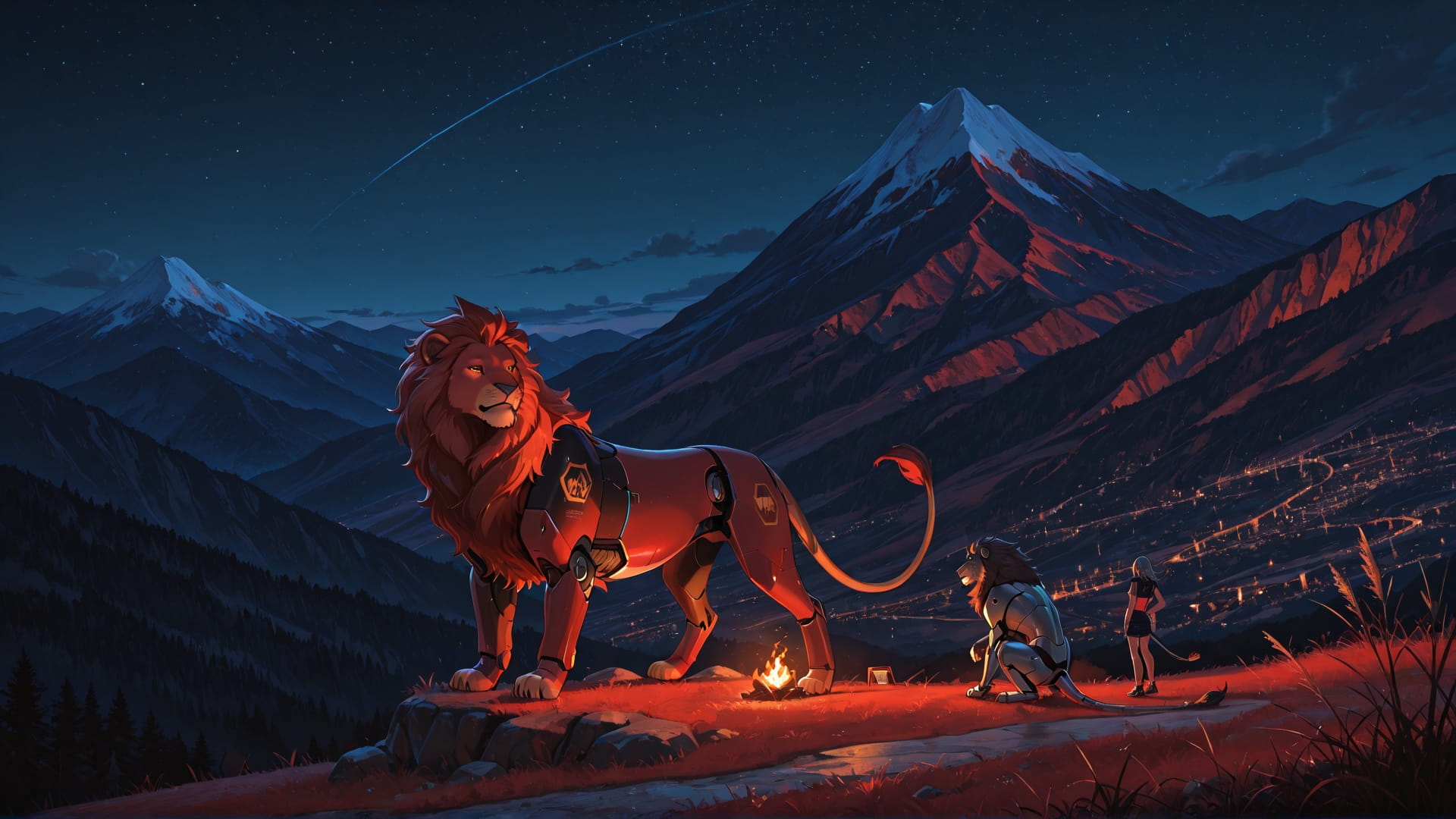 Red Night Mountain BlockParty smartphone wallpaper free download, vertical 16:9 format, Red, Night, Mountain, Summer