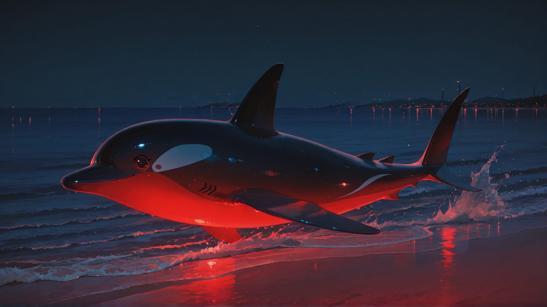 Red Night Sea BlockParty smartphone wallpaper free download, vertical 16:9 format, Red, Night, Sea, Spring