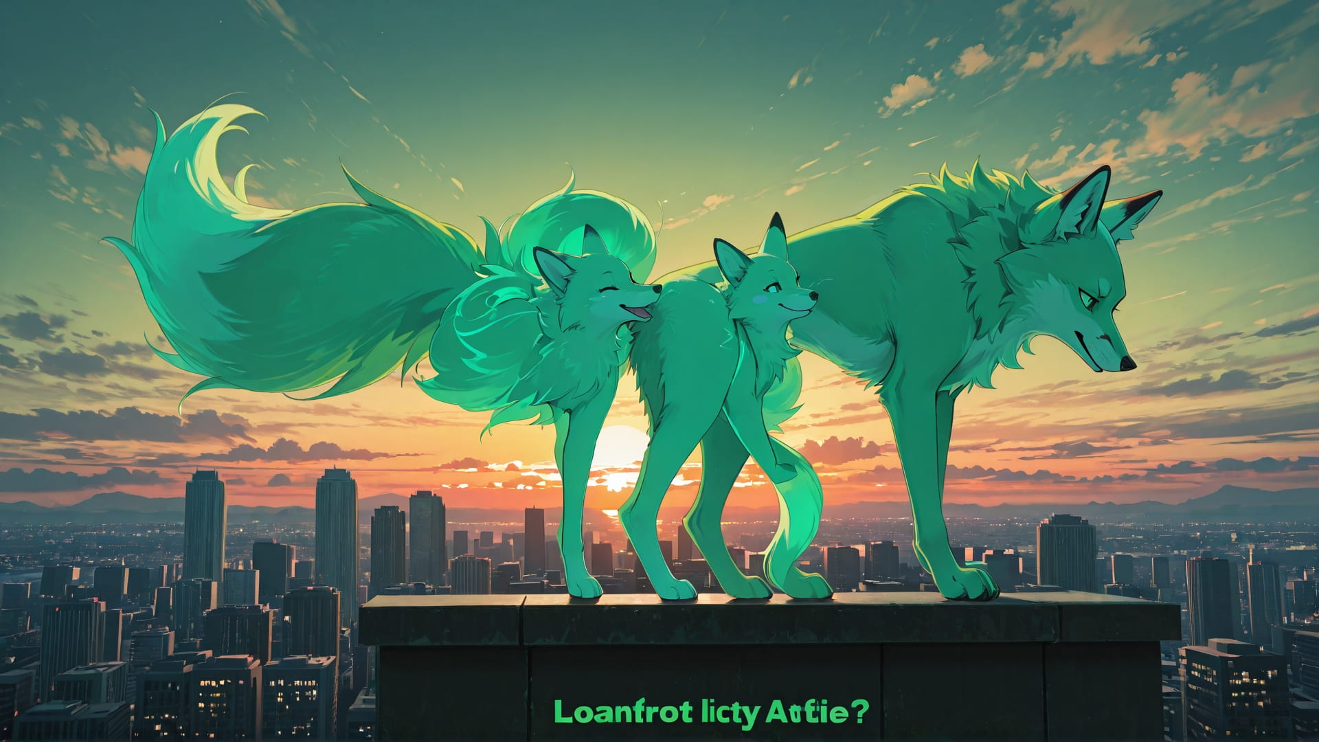 Green Sunset City Brainrot smartphone wallpaper free download, vertical 16:9 format, Green, Sunset, City, Spring