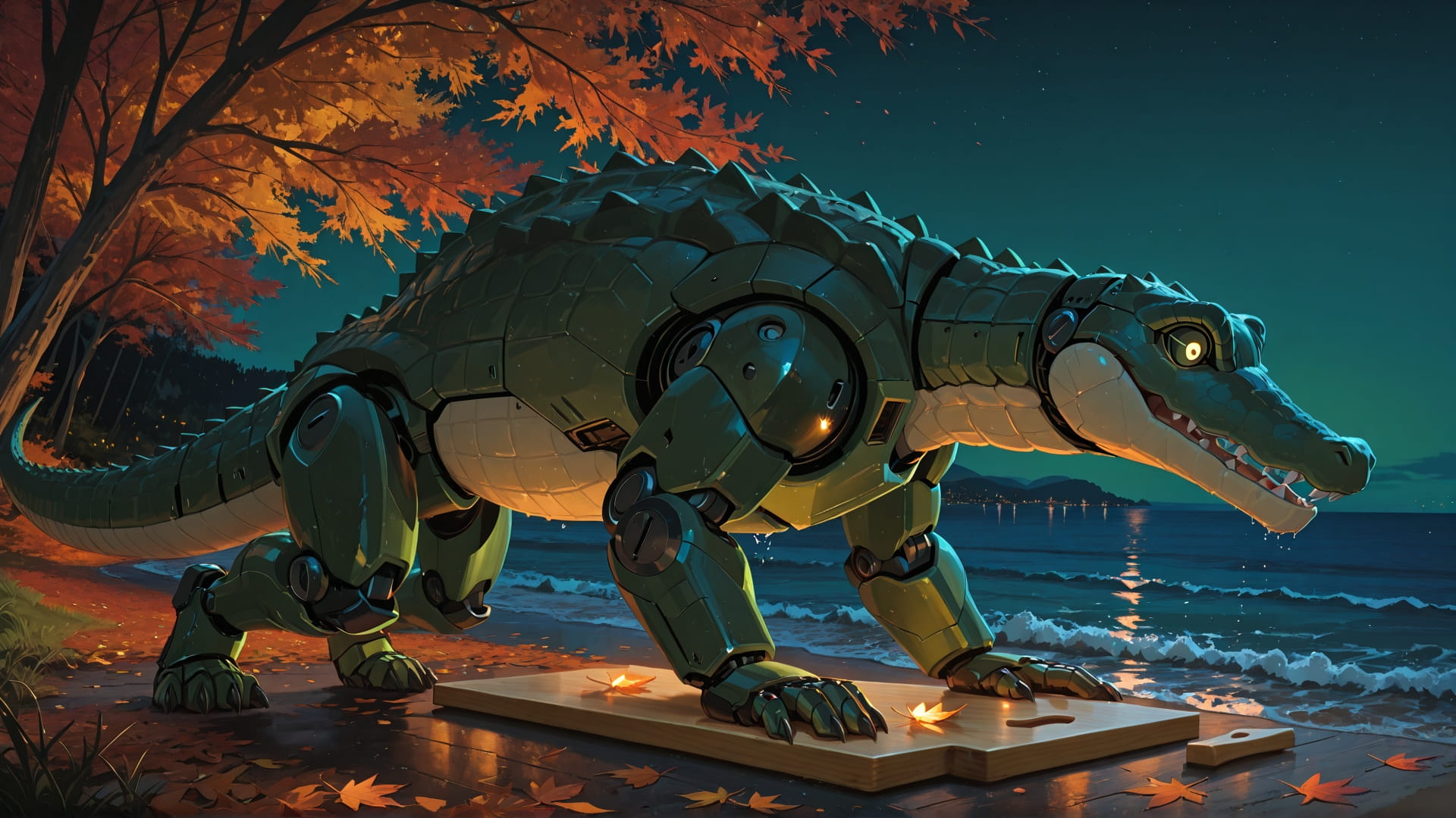 Green Night Sea CabbageCrush smartphone wallpaper free download, vertical 16:9 format, Green, Night, Sea, Autumn