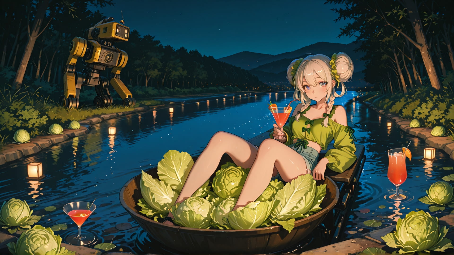 Green Night Sea CabbageCrush smartphone wallpaper free download, vertical 16:9 format, Green, Night, Sea, Spring