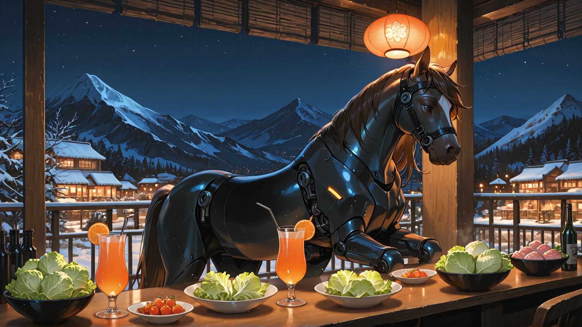 Orange Night Mountain CabbageCrush smartphone wallpaper free download, vertical 16:9 format, Orange, Night, Mountain, Winter