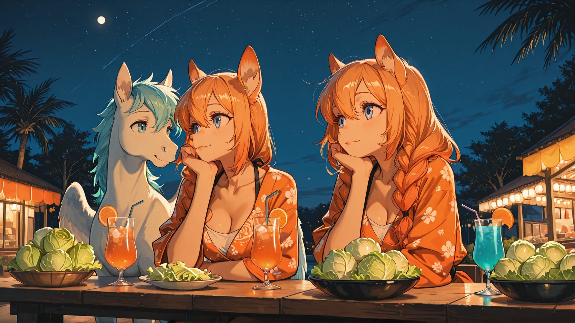 Orange Night Sky CabbageCrush smartphone wallpaper free download, vertical 16:9 format, Orange, Night, Sky, Spring