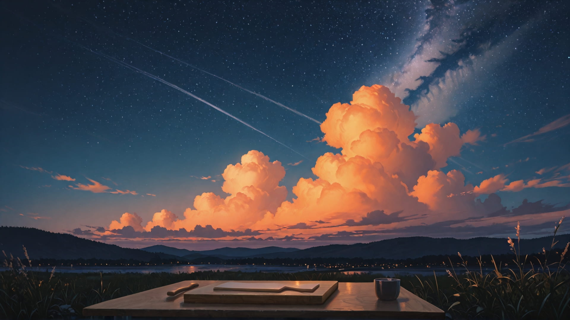 Orange Night Sky CabbageCrush smartphone wallpaper free download, vertical 16:9 format, Orange, Night, Sky, Spring 001