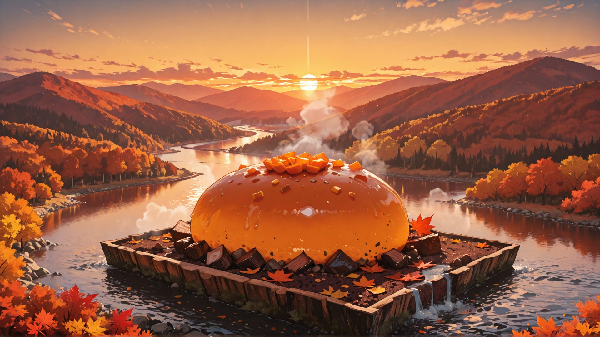 Orange Sunset Sea CabbageCrush smartphone wallpaper free download, vertical 16:9 format, Orange, Sunset, Sea, Autumn 001