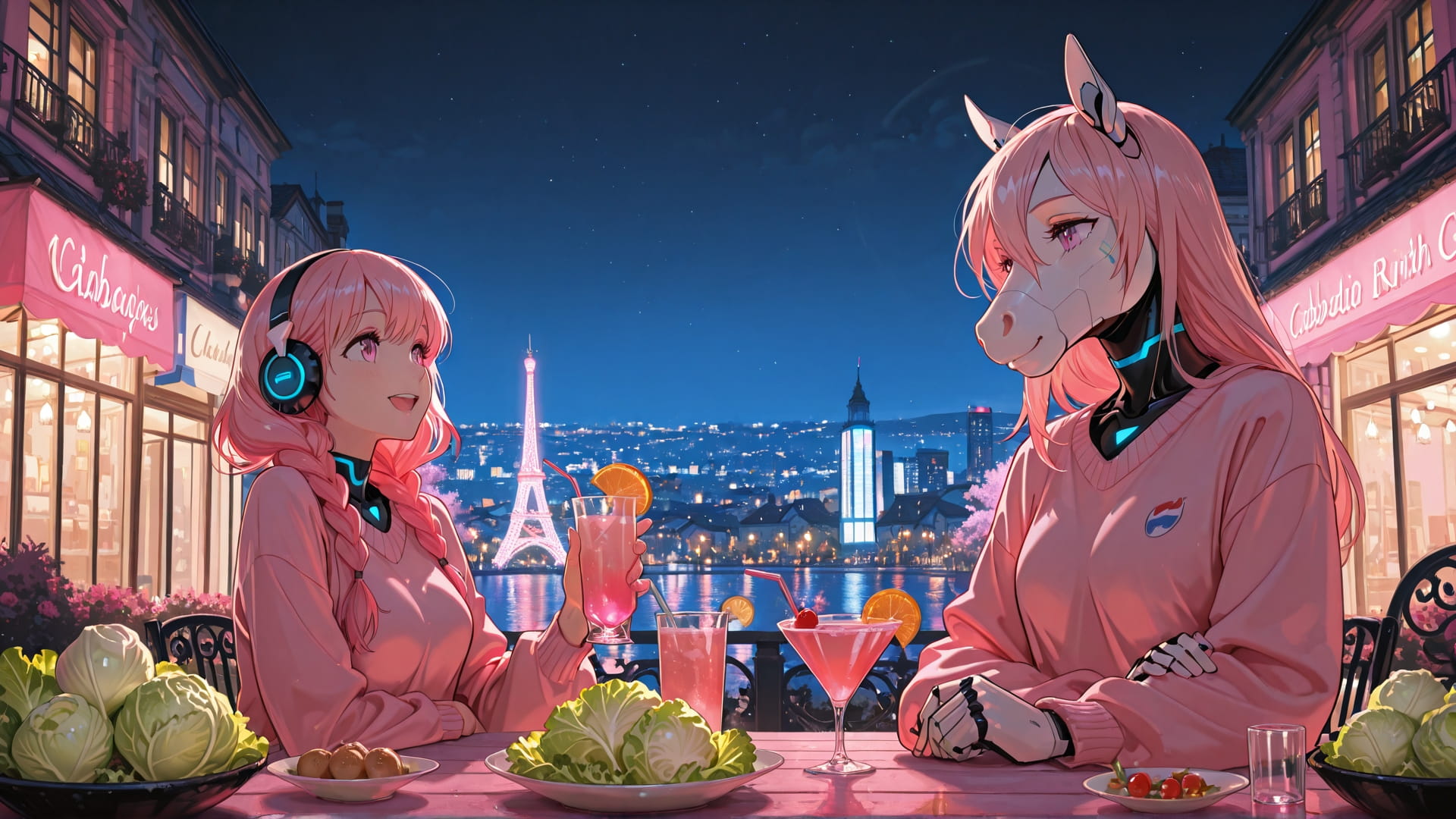 Pink Night City CabbageCrush smartphone wallpaper free download, vertical 16:9 format, Pink, Night, City, Spring