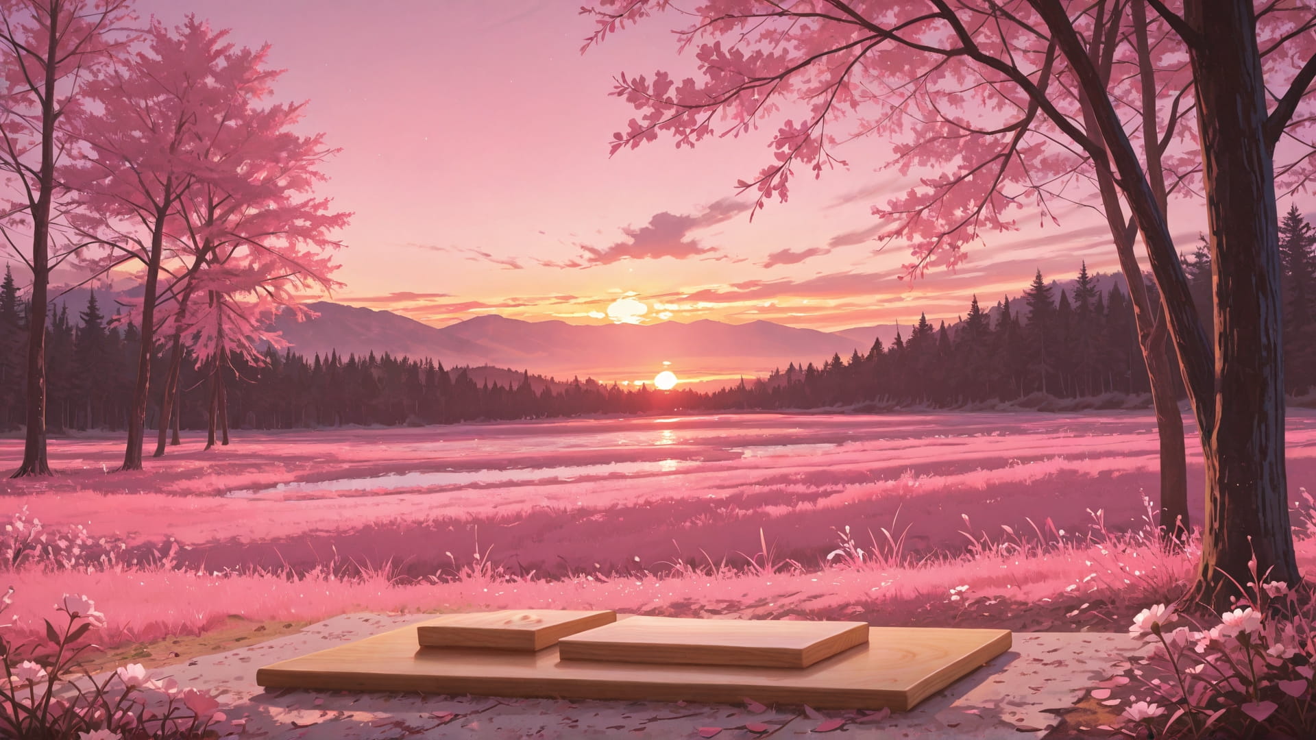 Pink Sunset Nature CabbageCrush smartphone wallpaper free download, vertical 16:9 format, Pink, Sunset, Nature, Spring 001