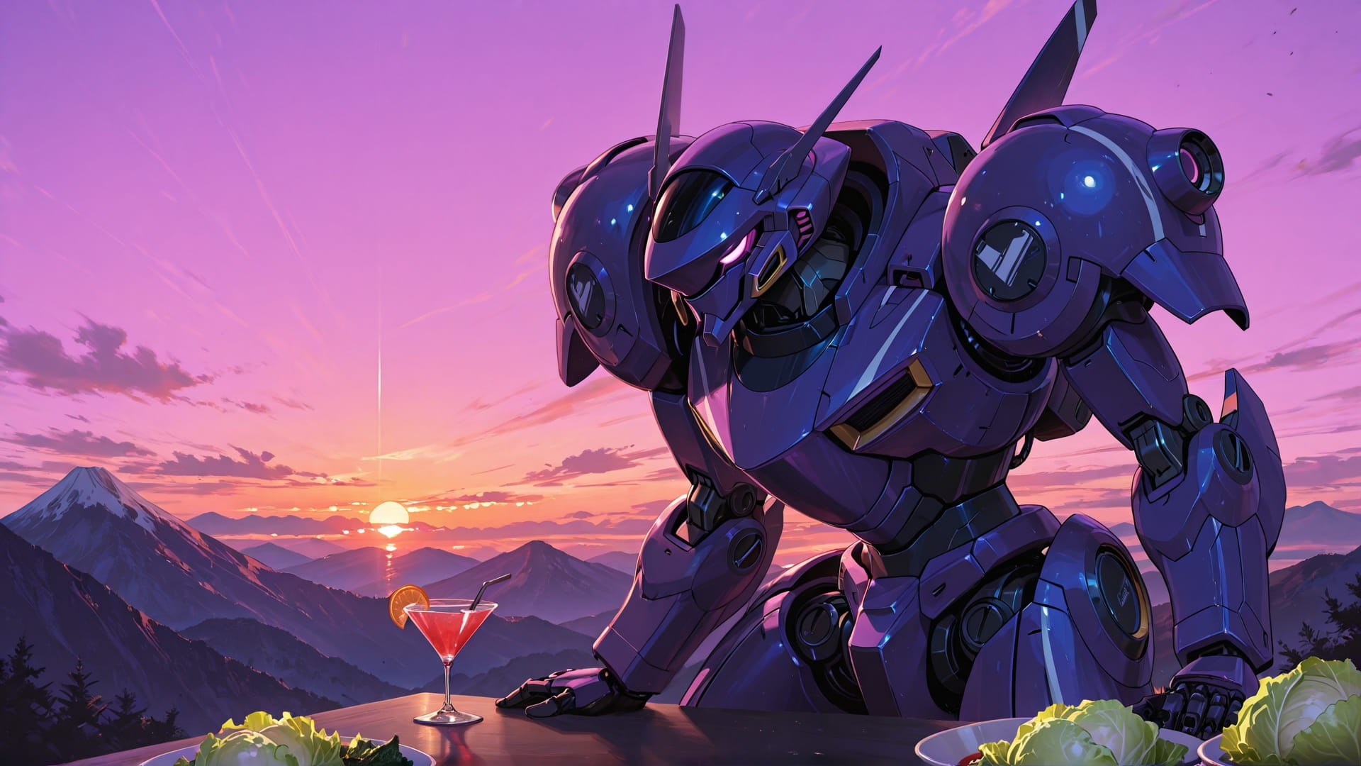 Purple Sunset Mountain CabbageCrush smartphone wallpaper free download, vertical 16:9 format, Purple, Sunset, Mountain, Spring