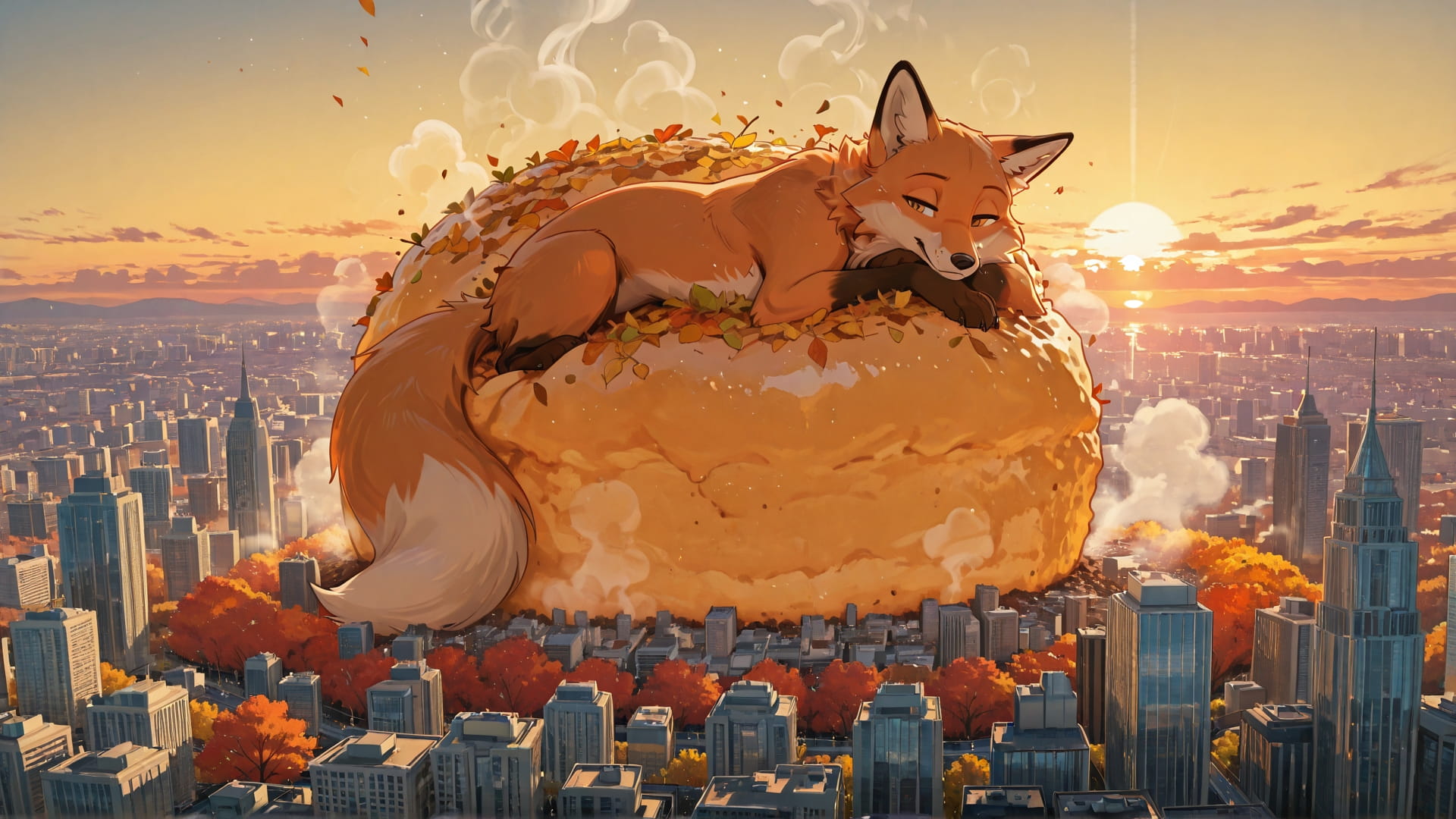 Yellow Sunset City CabbageCrush smartphone wallpaper free download, vertical 16:9 format, Yellow, Sunset, City, Autumn