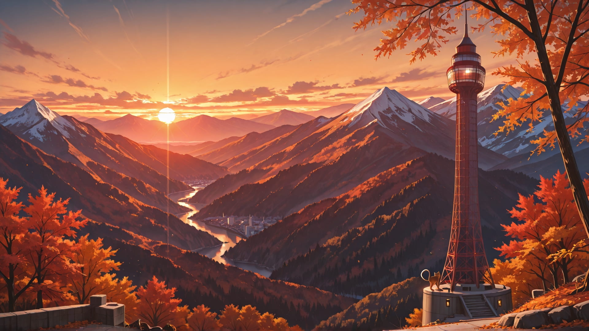 Orange Sunset Mountain Canada smartphone wallpaper free download, vertical 16:9 format, Orange, Sunset, Mountain, Autumn