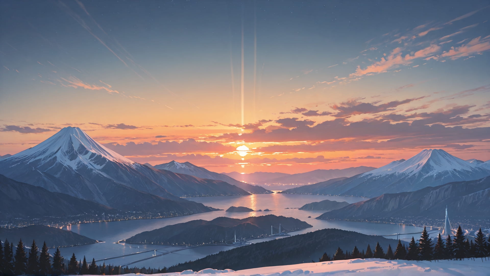 Orange Sunset Mountain Canada smartphone wallpaper free download, vertical 9:16 format, Orange, Sunset, Mountain, Winter 001