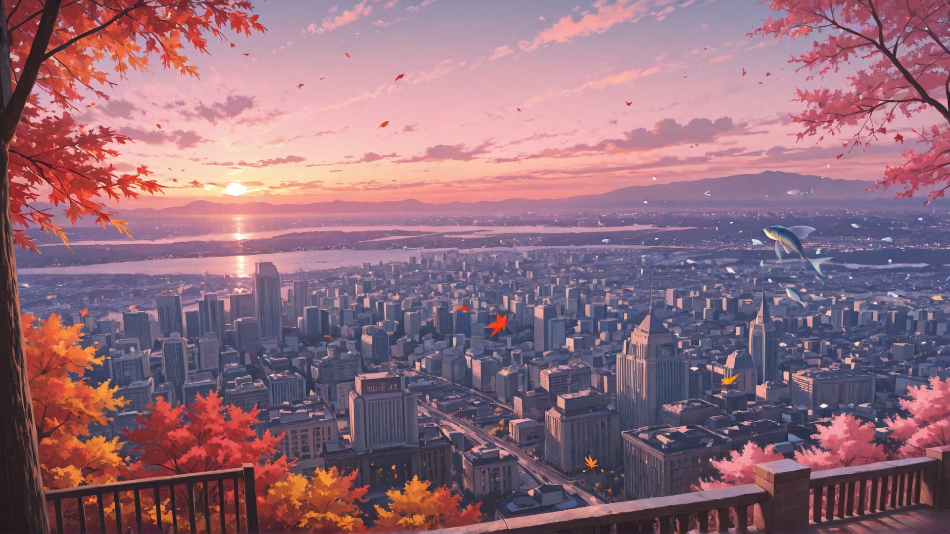 Pink Afternoon City Canada smartphone wallpaper free download, vertical 16:9 format, Pink, Afternoon, City, Autumn