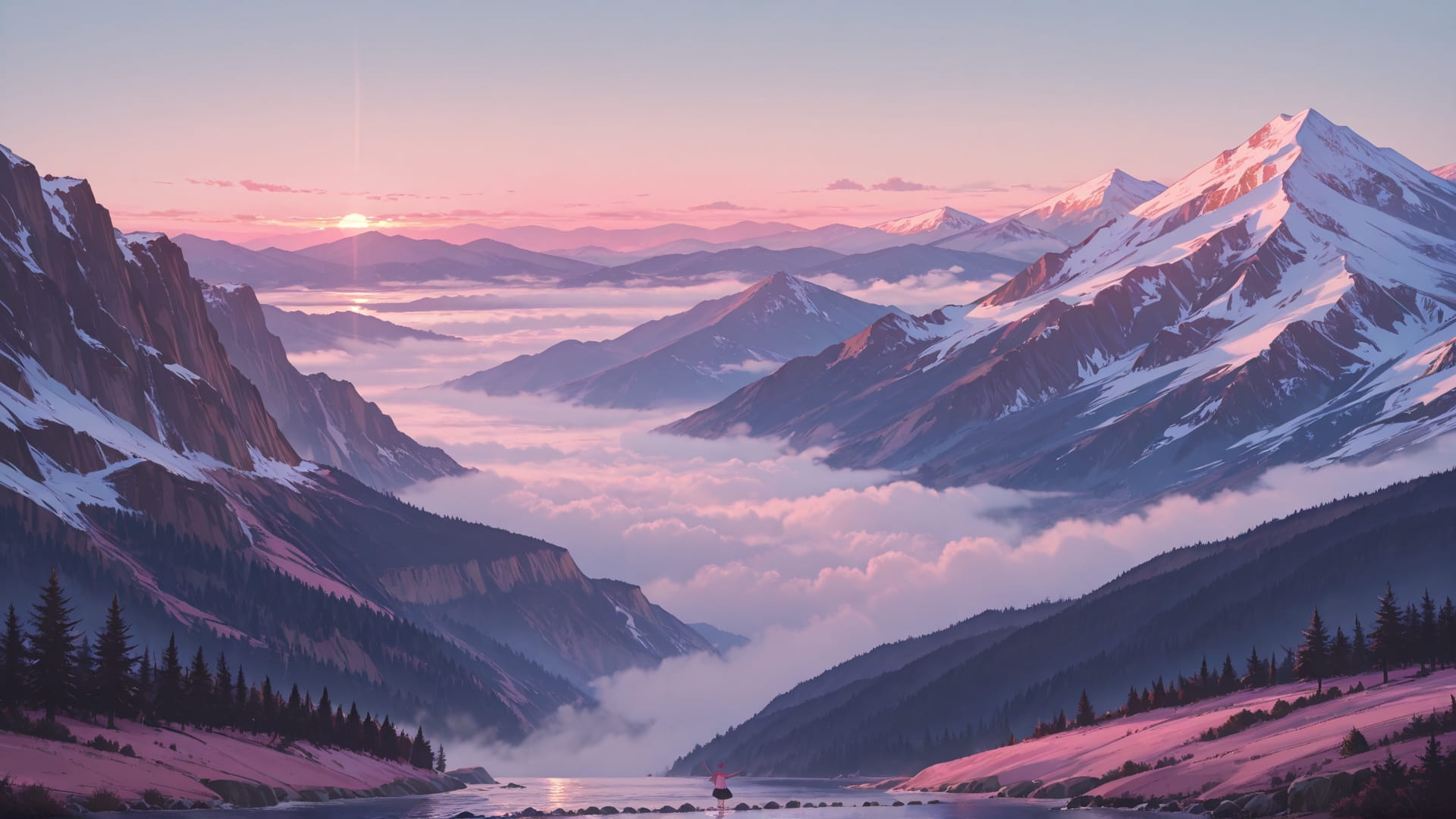 Pink Afternoon Mountain Canada smartphone wallpaper free download, vertical 16:9 format, Pink, Afternoon, Mountain, Summer 001