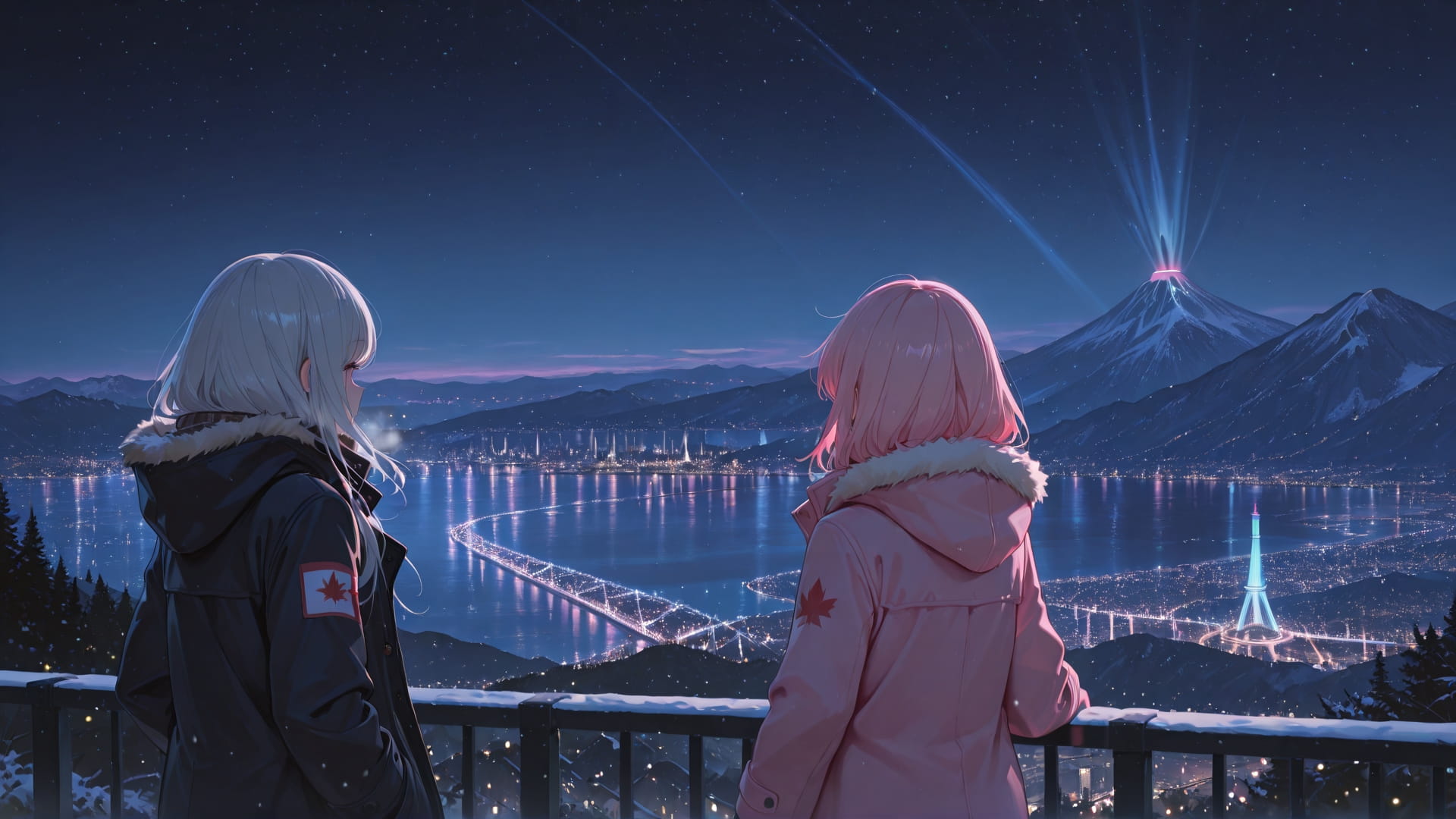 Pink Night Mountain Canada smartphone wallpaper free download, vertical 16:9 format, Pink, Night, Mountain, Winter