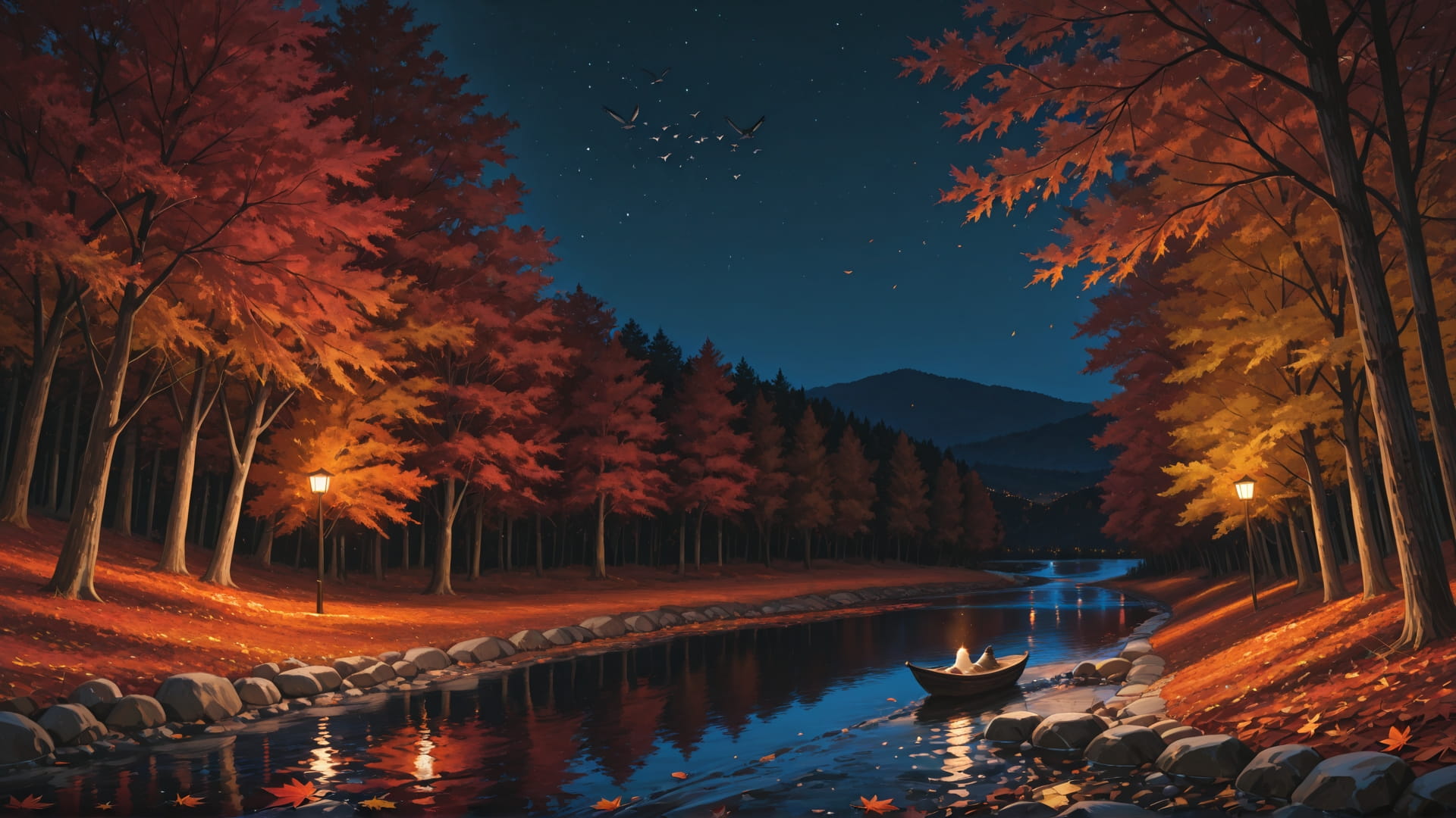 Red Night Sea Canada smartphone wallpaper free download, vertical 16:9 format, Red, Night, Sea, Autumn