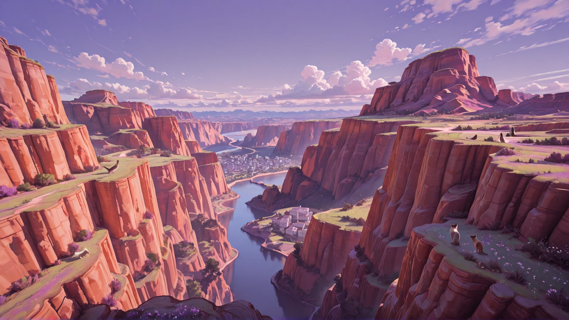 Purple Afternoon City Canyon smartphone wallpaper free download, vertical 9:16 format, Purple, Afternoon, City, Spring