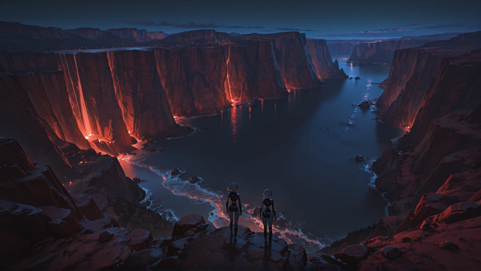 Red Night Sea Canyon smartphone wallpaper free download, vertical 9:16 format, Red, Night, Sea, Summer