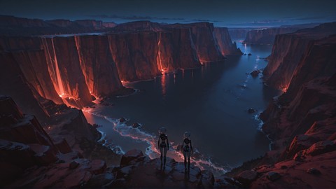 Red Night Sea Canyon smartphone wallpaper free download, vertical 9:16 format, Red, Night, Sea, Summer