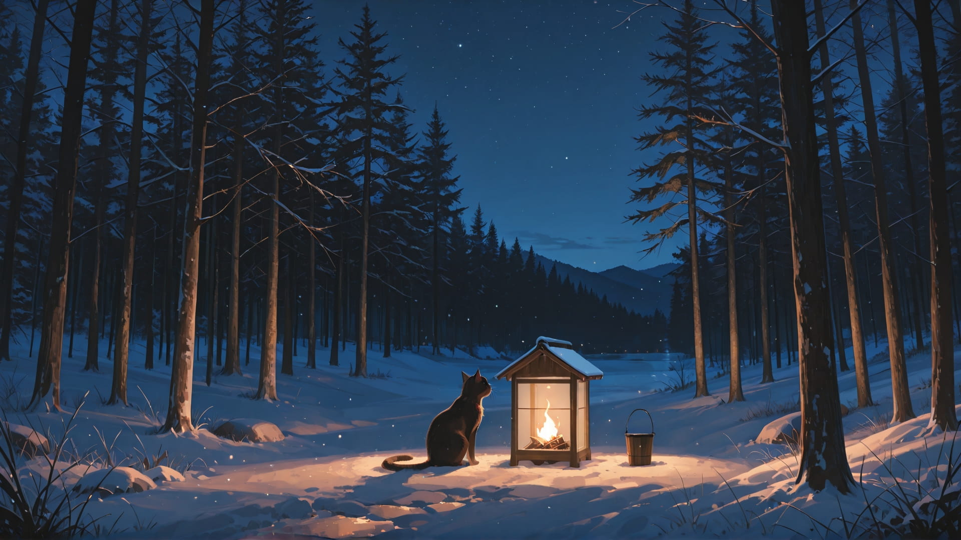 Brown Night Nature Cat smartphone wallpaper free download, vertical 16:9 format, Brown, Night, Nature, Winter 001