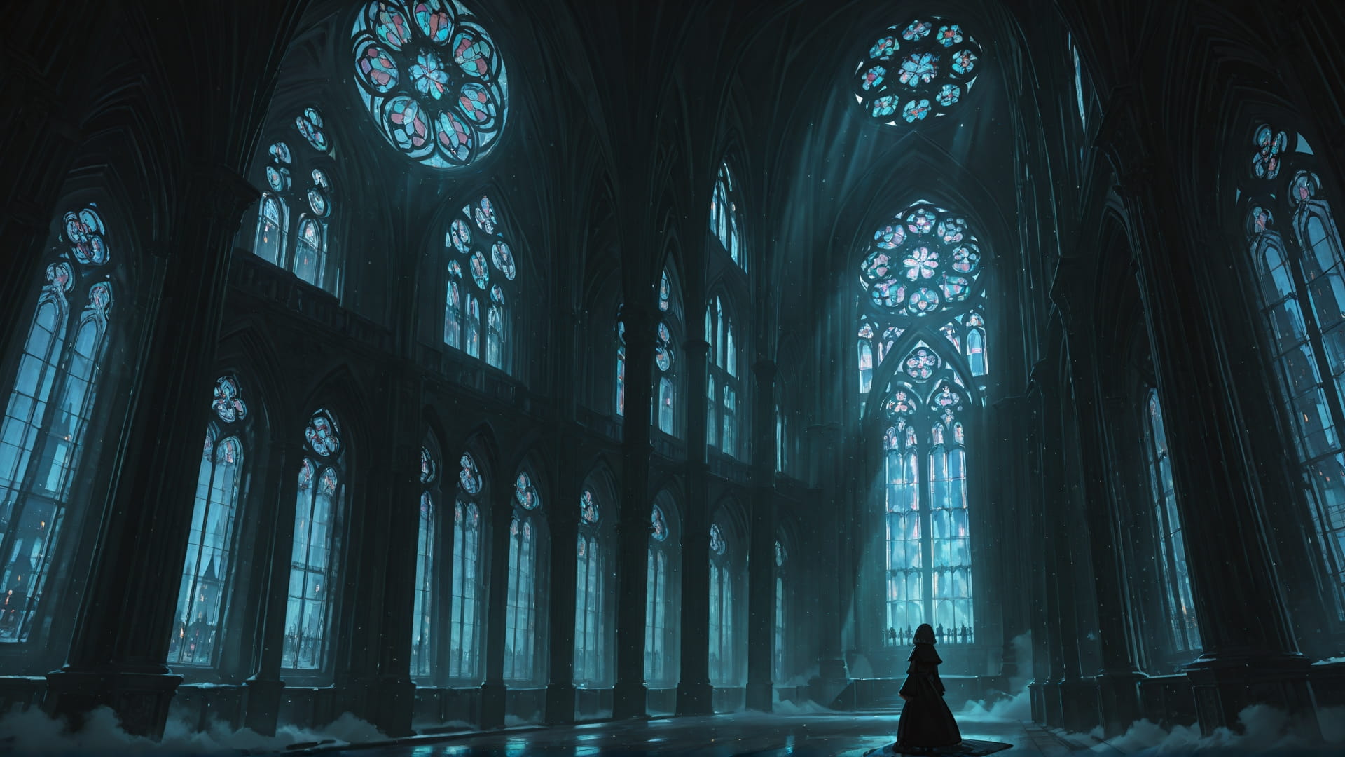 Green Night Sky Cathedral smartphone wallpaper free download, vertical 9:16 format, Green, Night, Sky, Winter 001