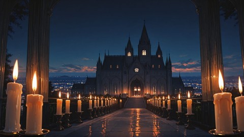 Orange Night City Cathedral smartphone wallpaper free download, vertical 9:16 format, Orange, Night, City, Summer 001