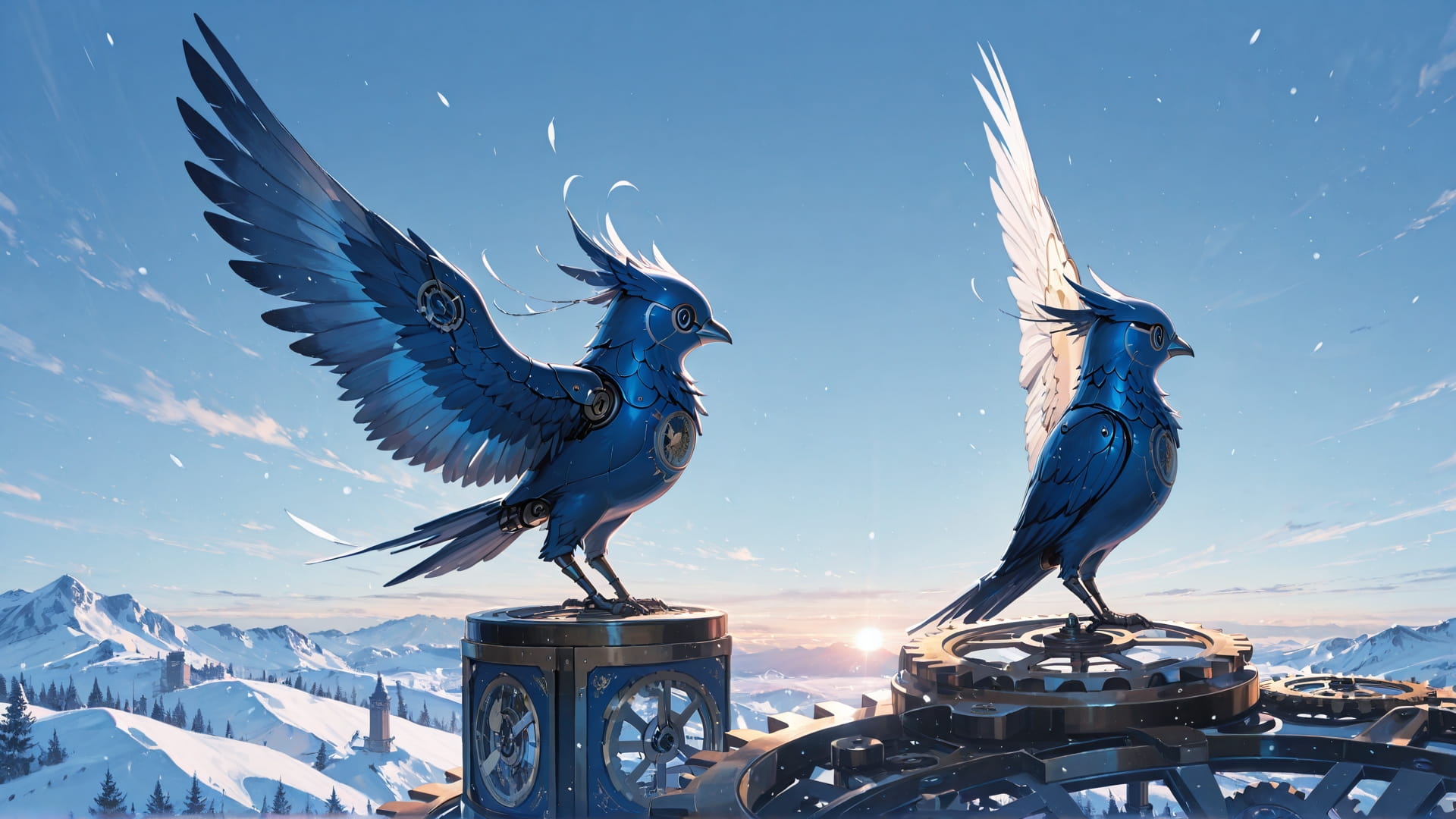 Blue Afternoon Sky Clockwork smartphone wallpaper free download, vertical 16:9 format, Blue, Afternoon, Sky, Winter 001