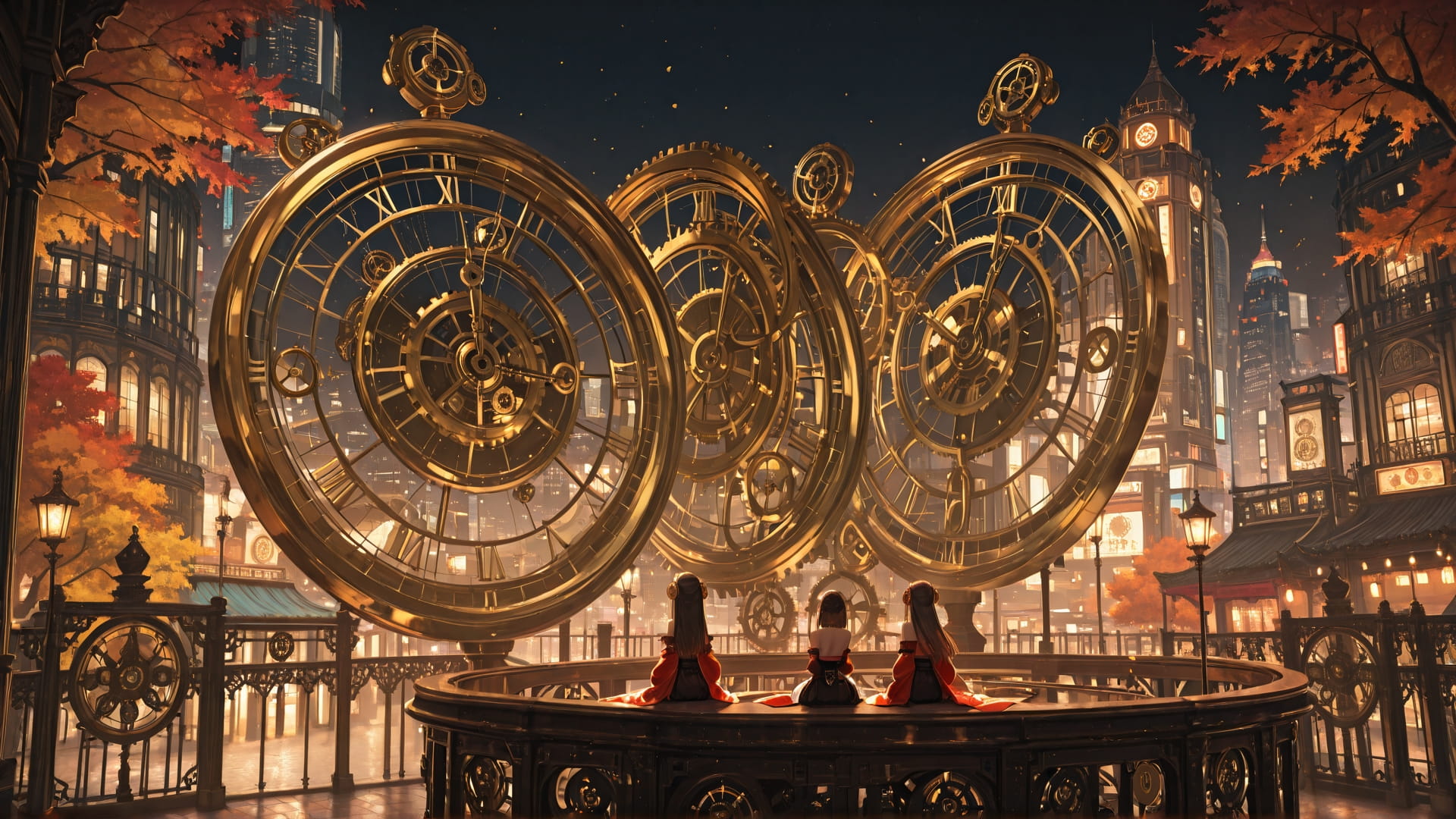 Brown Night City Clockwork smartphone wallpaper free download, vertical 16:9 format, Brown, Night, City, Autumn 001