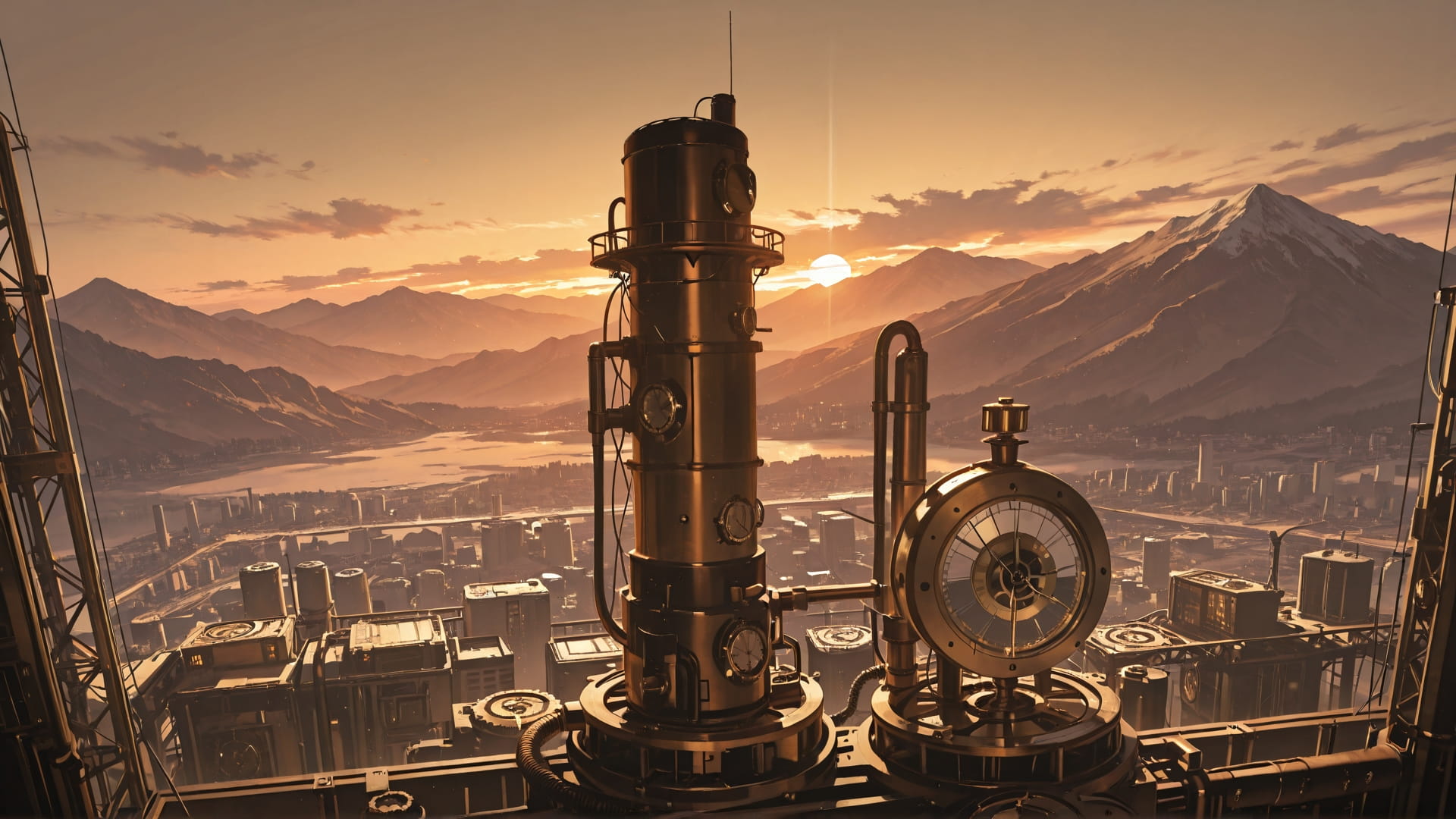 Brown Sunset Mountain Clockwork smartphone wallpaper free download, vertical 16:9 format, Brown, Sunset, Mountain, Spring 001