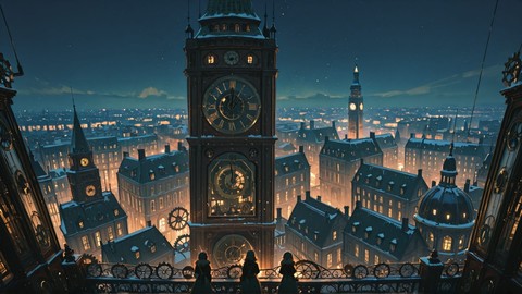 Green Night City Clockwork smartphone wallpaper free download, vertical 9:16 format, Green, Night, City, Winter